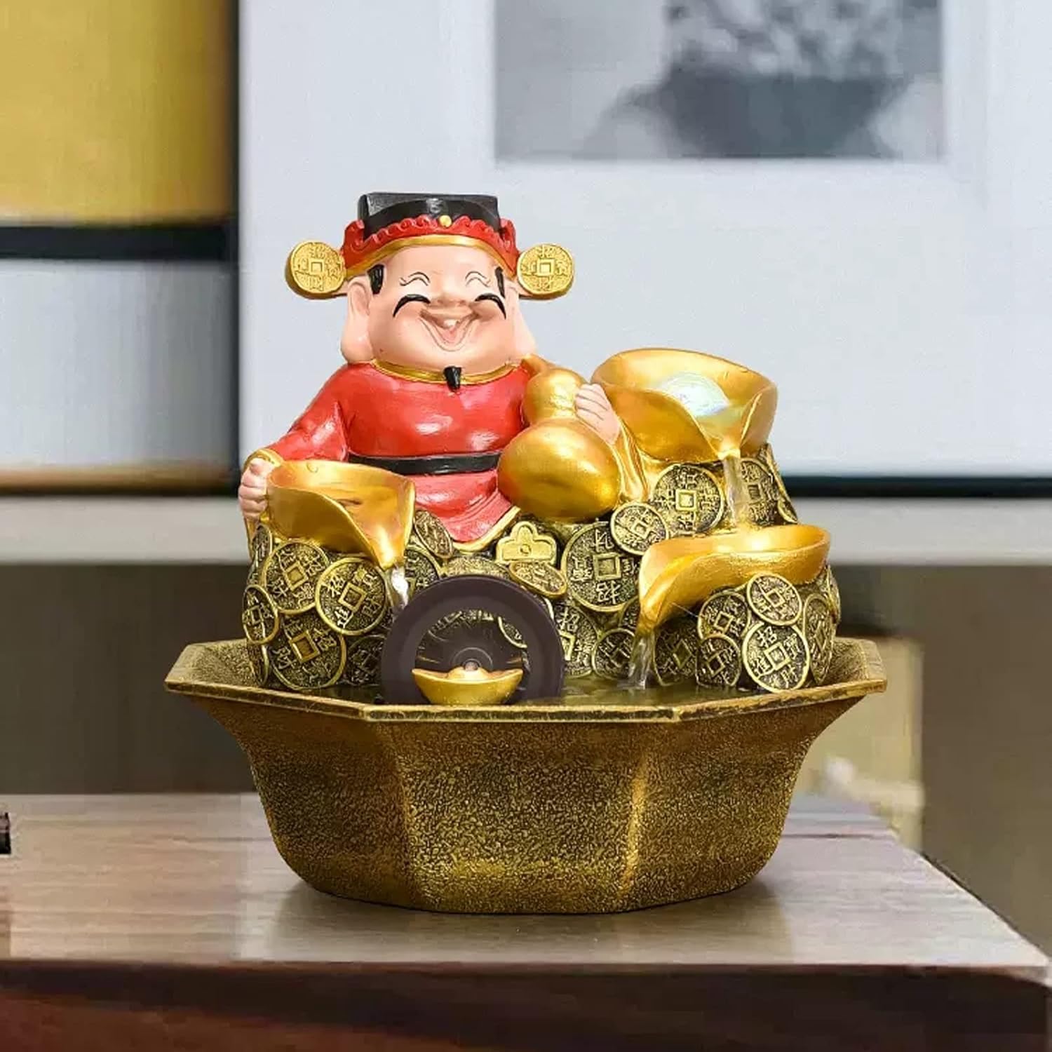 Indoor Fountain Resin Tabletop Fountain Wealth and Good Luck Feng Shui Interior Mini Water Feature for Bedroom, Office, Living Room, Dining Room Décor Zen Meditation Waterfall