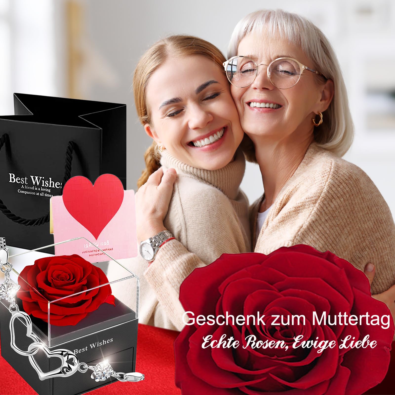 Ewige Rose Geschenkbox Rot,Infinity Rosen, Romantisch Konservierte Rose,Echte Eternal Blumen Für Frauen Women Ehefrau Muttertag Valentinstag Birthday Verlobung Hochzeitstag Jubiläum Christmas