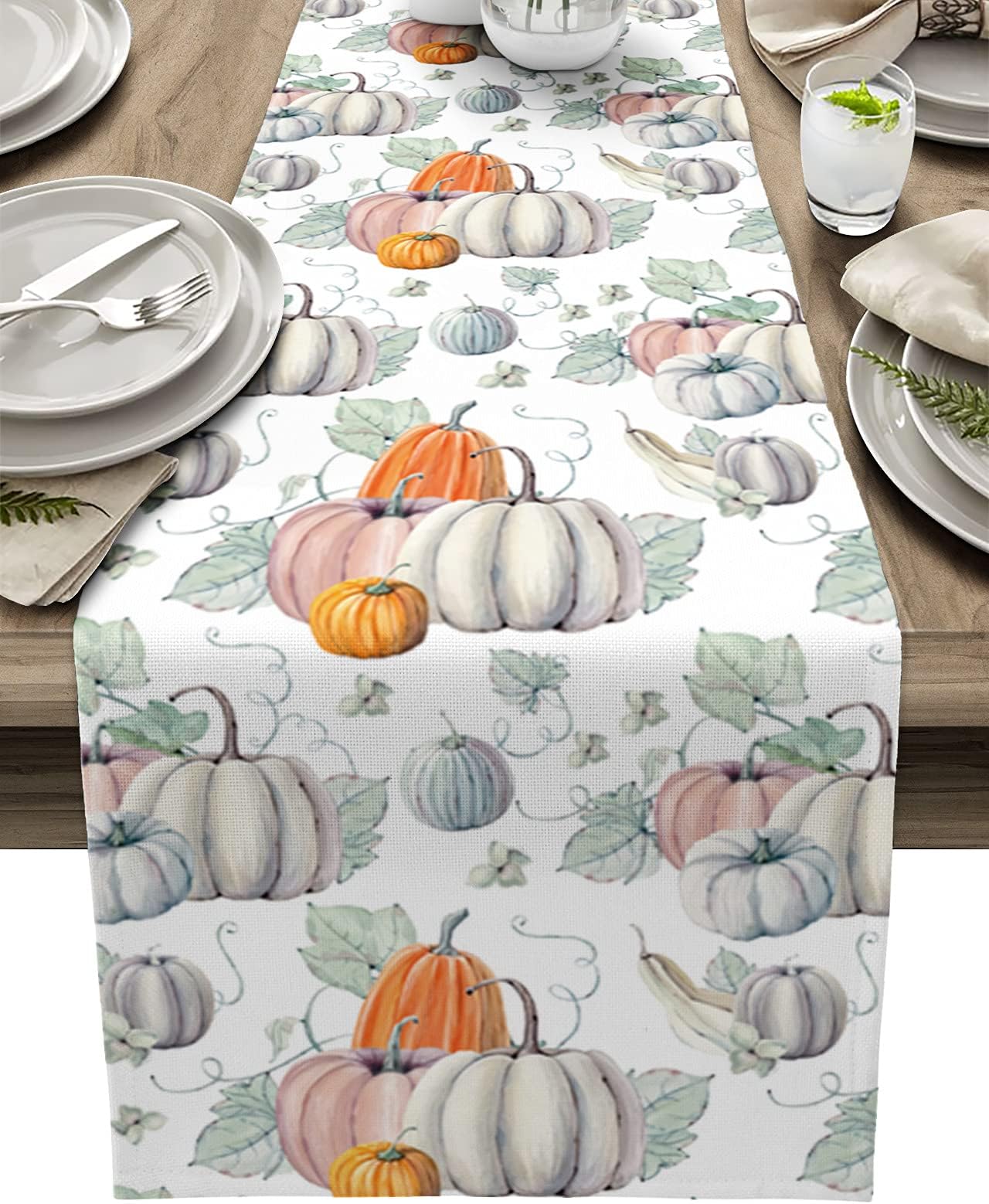 Pumpkin Table Runner, 13 x 108 inch Watercolor Pumpkins