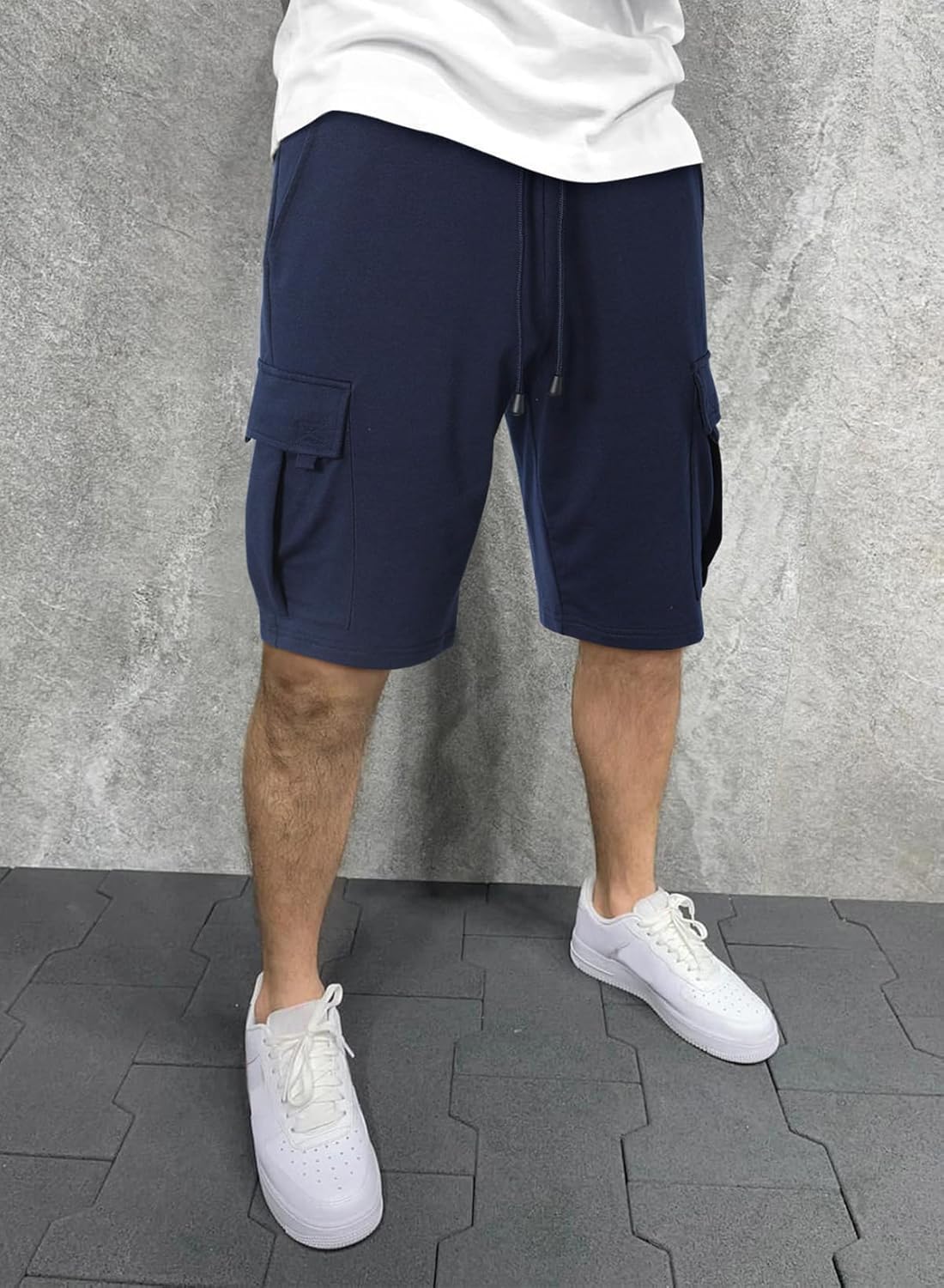 Q - RIOUS Pantaloncini cargo da uomo casual in cotone con coulisse elastica in vita atletica allenamento palestra jogger pantaloncini con 5 tasche