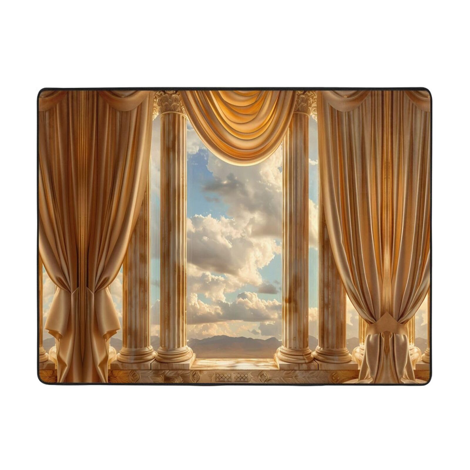 Goldene Vorhänge, Säulen, Wolken, für Wohnzimmer, Dekoration, weicher Überwurf, waschbar, Teppiche für Schlafzimmer, Wohnzimmer, 160 x 122 cm