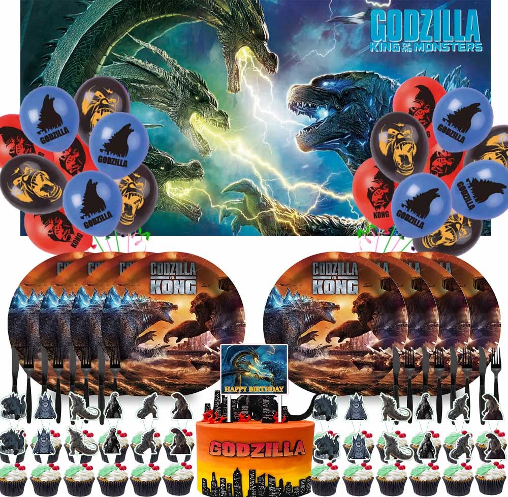 Godzilla Party Supplies Plates Godzilla vs Kong Decorations Backdrop Decor Balloons Banner Birthday