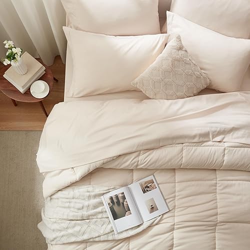 Miniatura 4 de Juego de edredón beige individual  5 piezas de cama en una bolsa individual ultrasuave  Juego de cama alternativo de plumón  Serie 1800 premium con