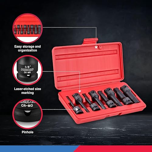 Miniatura 4 de Neiko 01136B - Juego de llaves de impacto hexagonal Allen de 12 pulgada, métricas, 6 mm - 19 mm, Cr-Mo, 8 piezas