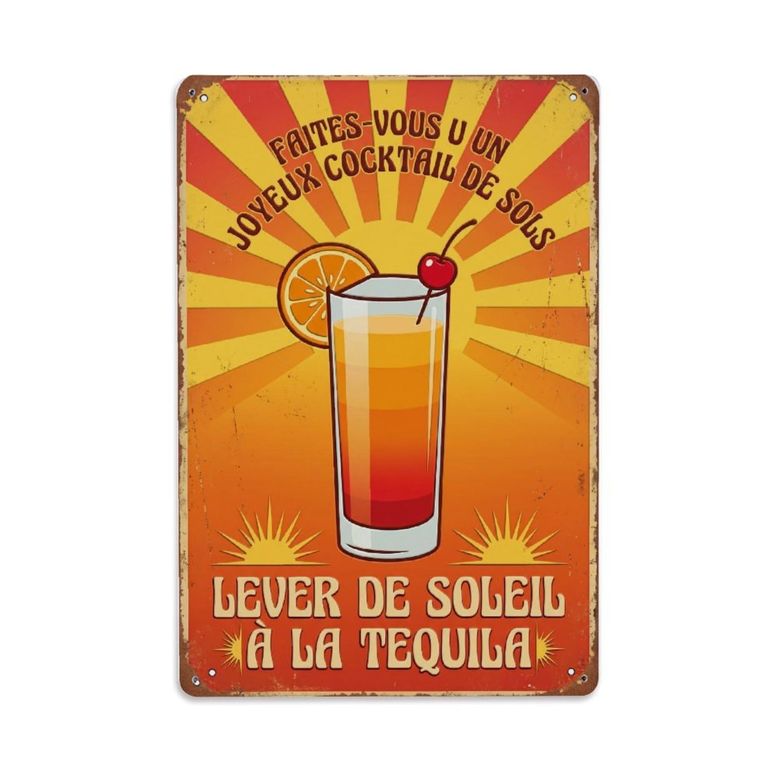 Tequila Sunrise Citrus Refreshment Metal Tin Sign Plaque Wall Decor for Cafe, Club Bar, Office, Home Garden Metal Poster 8x12Inch