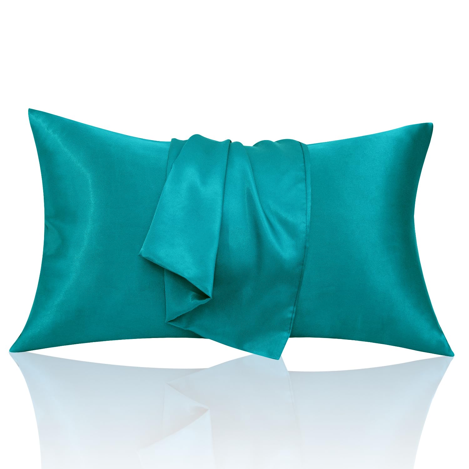 2 Piece Satin Pillowcase for Hair and Skin Similar to Silk Pillow Cases with Envelope Closure Cooling Pillow Cases for Sleeping Gifts for Women Men (20"x26"Standard Size,Teal)
