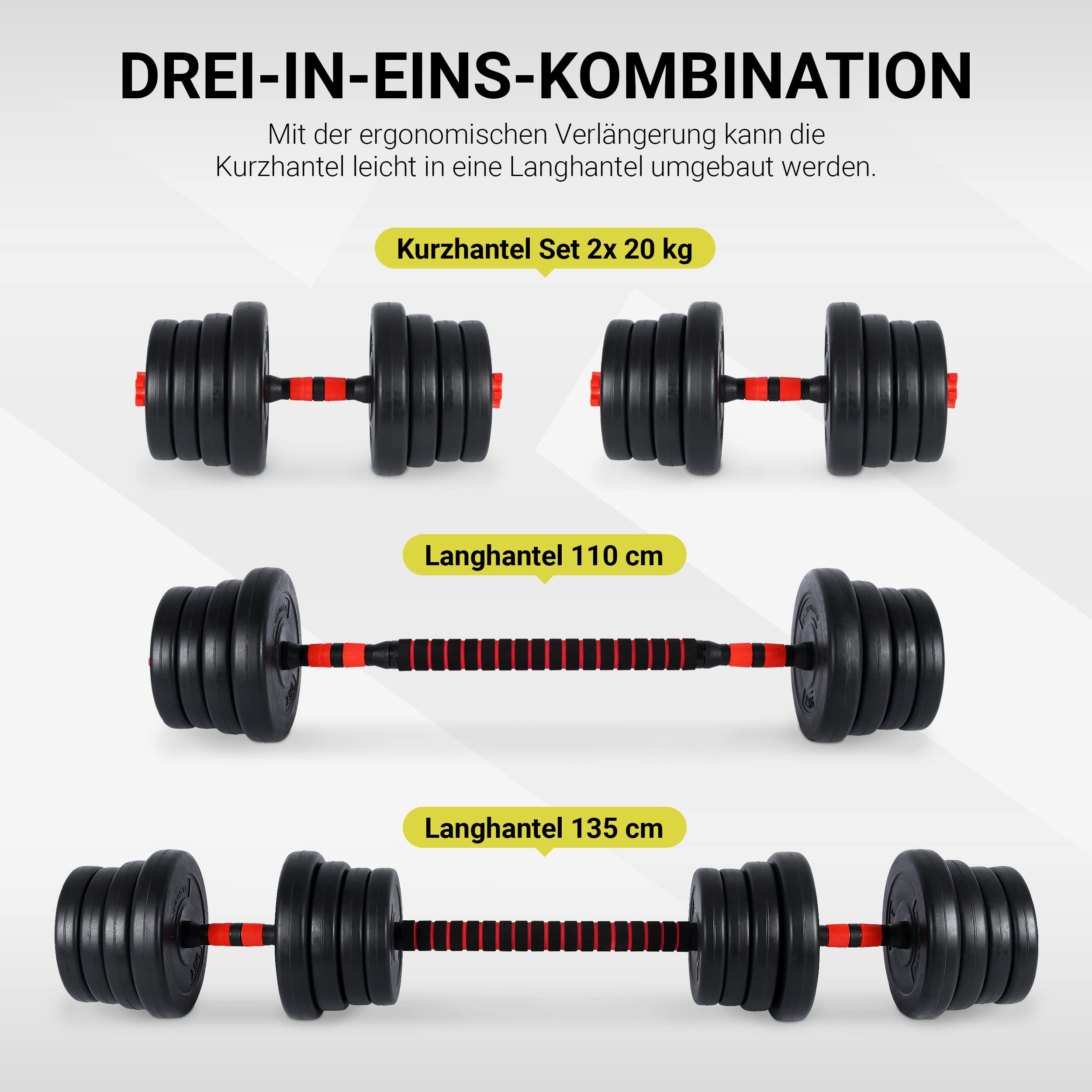 MSPORTS Hantelset Premium 2-in-1 (Kurzhanteln + Langhantel) – verstellbar 20/30 / 40 kg, mit Verbindungsstahlrohr & Sternverschlüssen – Ideal für Home-Gym, Krafttraining & Muskelaufbau