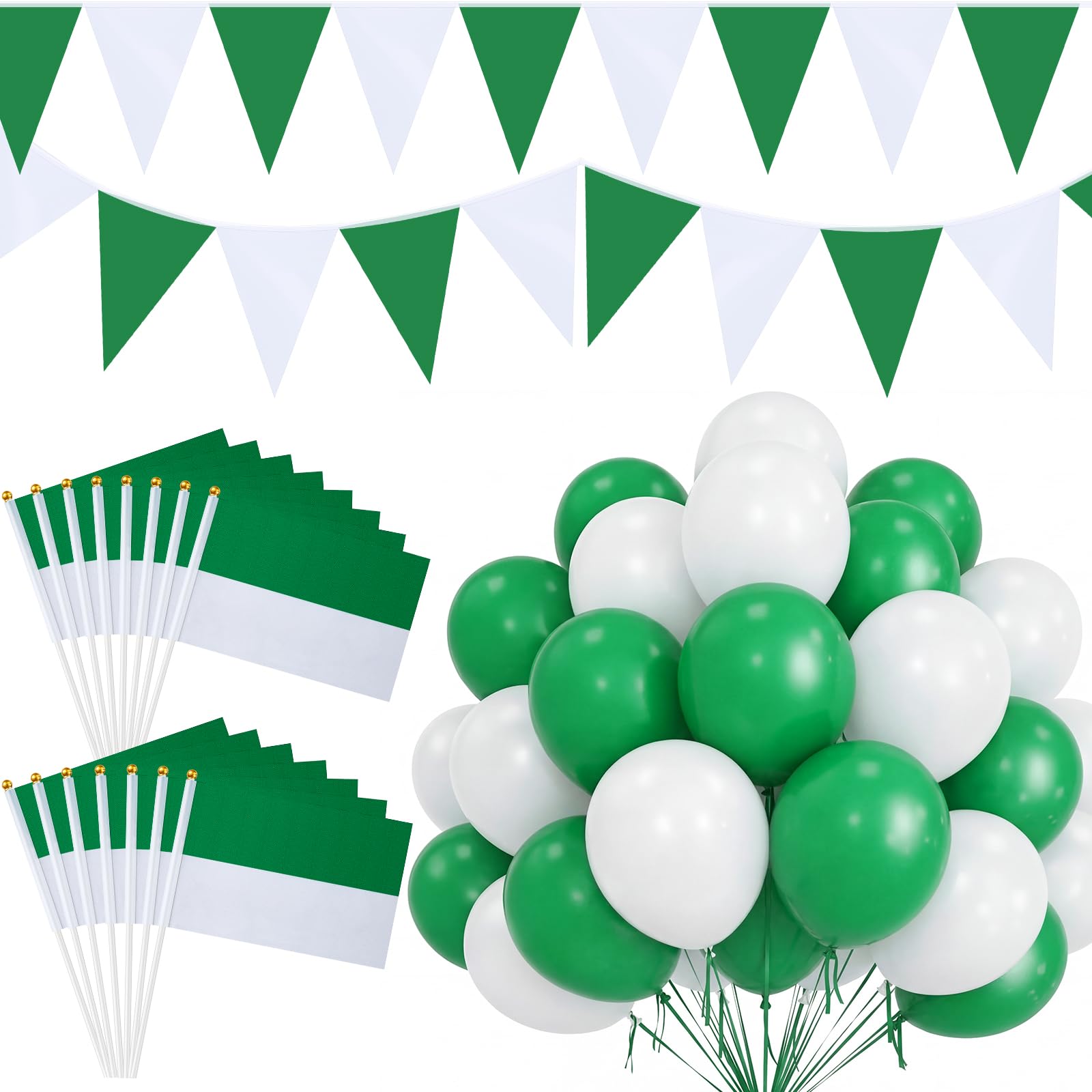 BBTO Schützenfest Dekoration Set 10 Meter Wimpelkette Grün Weiß 15 Stück Klein Schützenfest Flagge Reißfestem Polyester 30 Stück Ballon 2 Rollen Ballonband Wetterfest Deko für Outdoor
