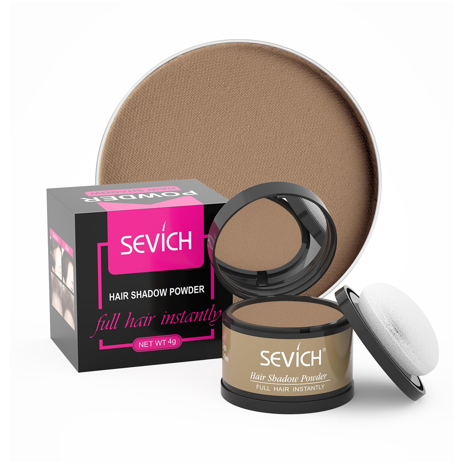 Sevich Hairline Powder,Instantly Conceals Hair Loss, Root Touch up Powder, Hair Shadow Toppers for Women & Men, Touch Up for Thinning Gray Hair, Windproof & Sweatproof, Light Coffee