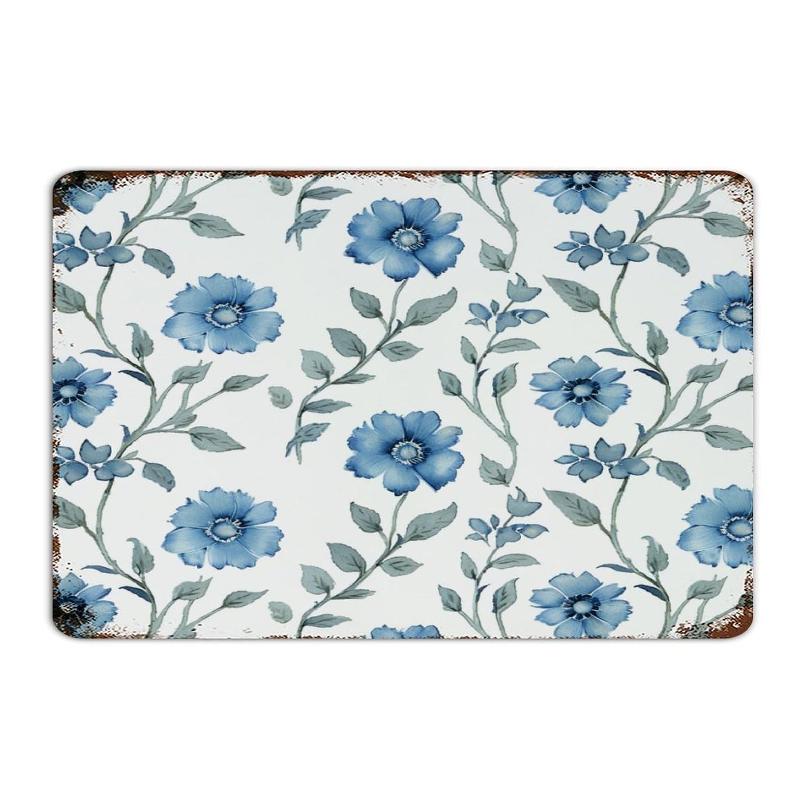 Plaque en métal fleur moghol bleu déco murale chinoiserie chic 30x45cm