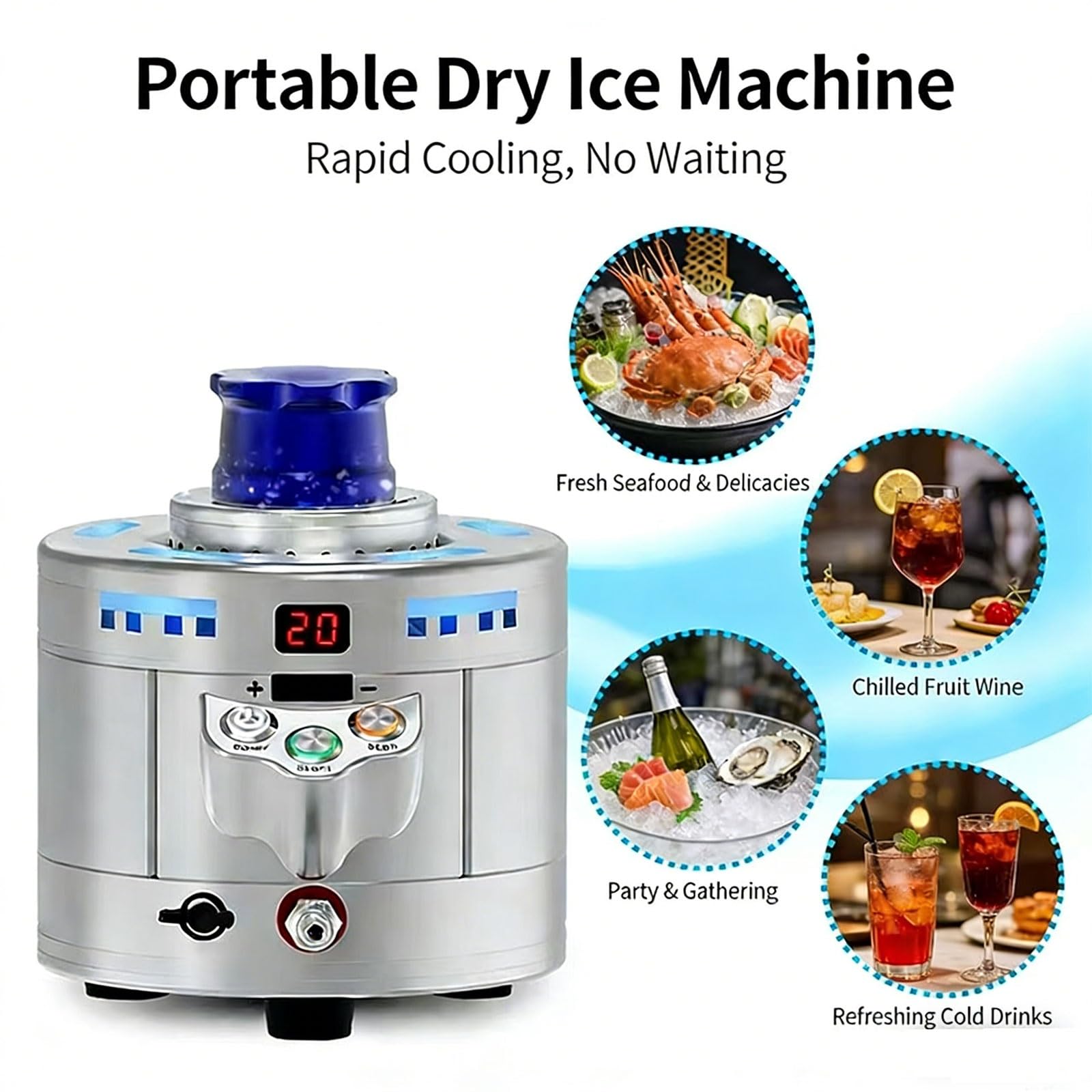 Mini refrigeratore di CO2 in vetro, in acciaio inox, per tazze, frutti di mare, cocktail, birra e bevande miste, veloce 8-12 secondi per tazza