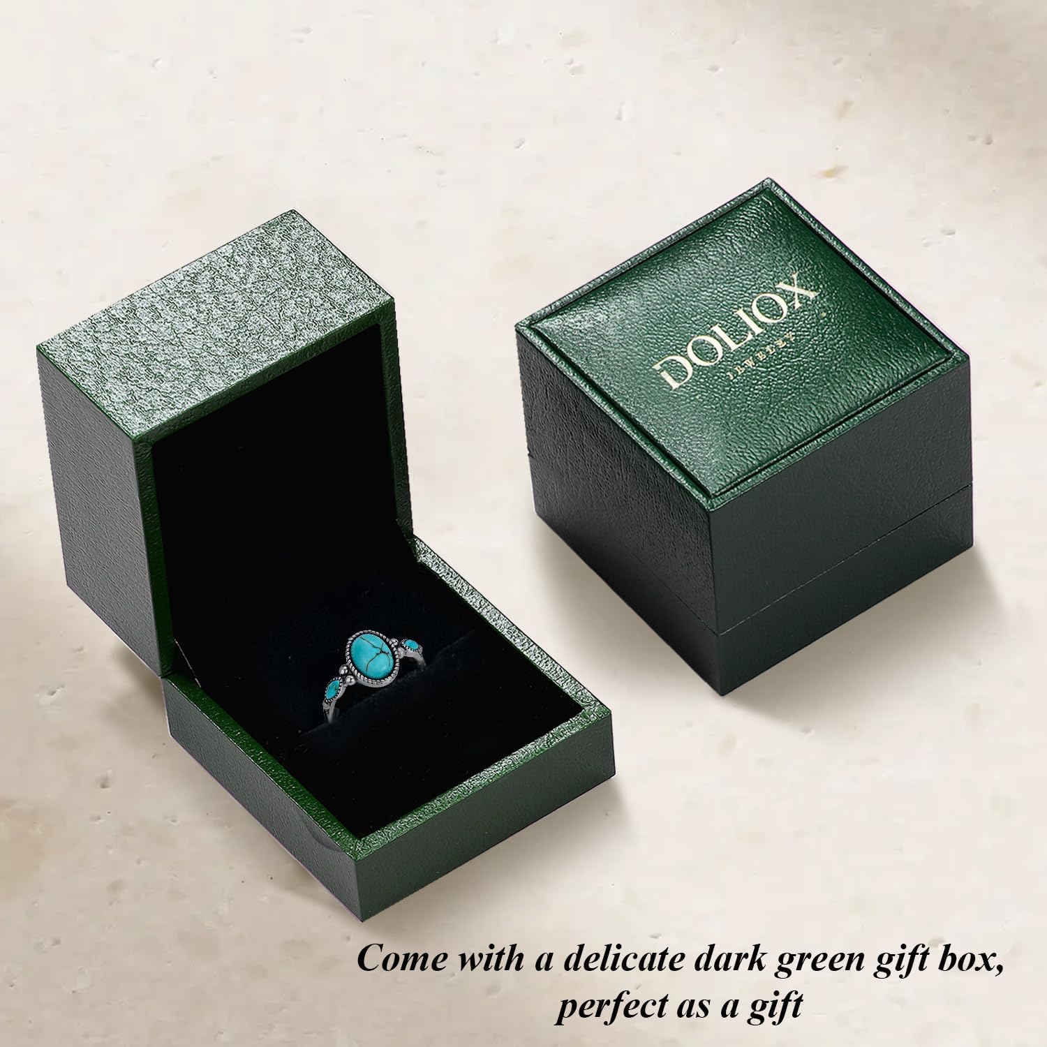 Genuine Turquoise Rings for Women 925 Sterling Silver Western Style Real 3 Gemstones Jewelry for Her Size 6 to 11