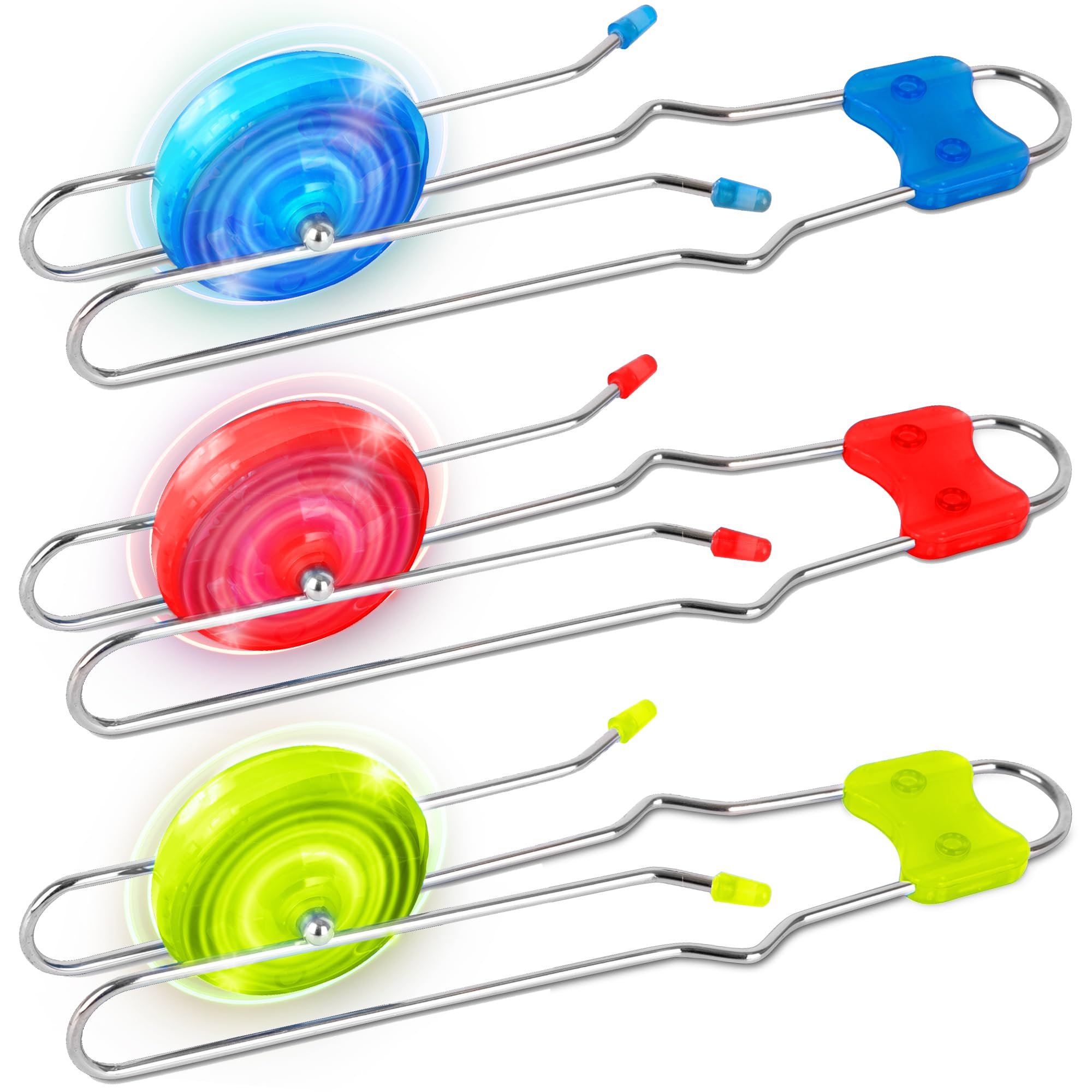 ArtCreativity Retro Light Up Gyro Wheels Set for Kids- 3, 8.5 Inch Gyroscope Rail Twisters Mesmerizing Spinning Lighting Effects, Spinning Top autism toys, sensory toys for kids, Gift for boys & Girls