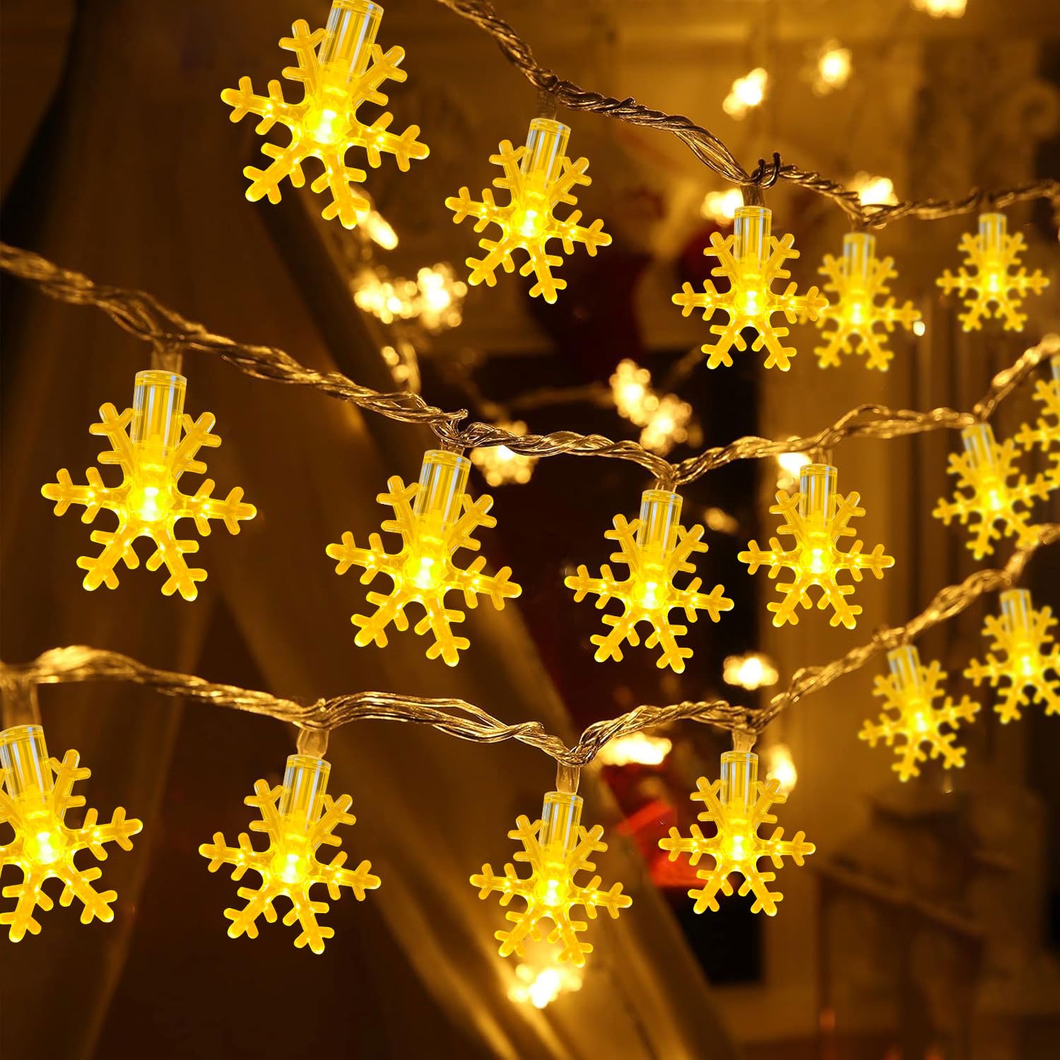 Schneeflocke Lichterkette,3M 20LED Lichterkette Schneeflocke Weihnachten,Batteriebetrieben,Lichterketten Kinderzimmer,LED Dekolicherkette für Schlafzimmer Garten Hochzeit Fenster Innen und Außen