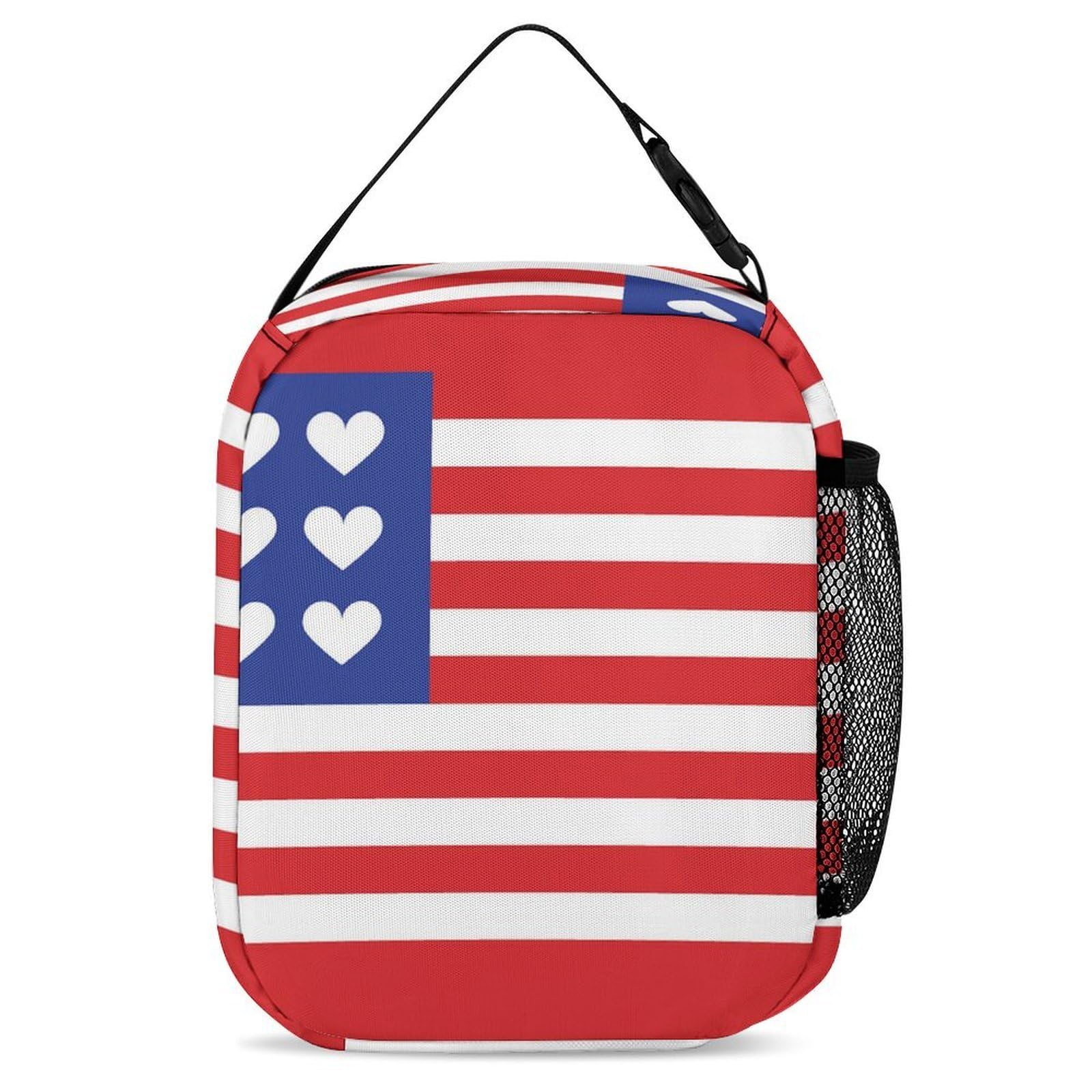 Sac à dos léger avec boîte à lunch, trousse de maquillage et rangements (rouge, bleu, blanc, américain)