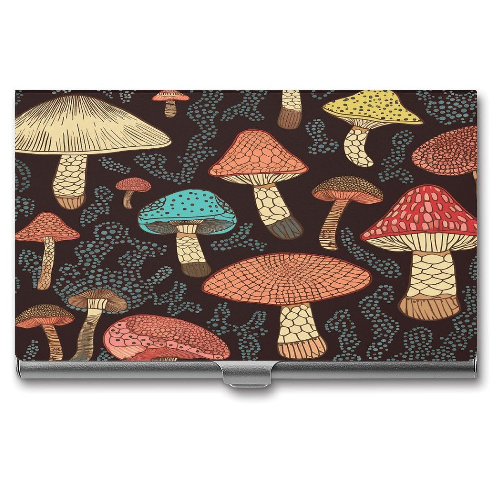 Ldgsuph Men's Style Mushroom Business Card Holder Fashion Slim Name Card Holder Minimalist Design Case Metal Card Carrier Personalized Business Card Case With Flip For Wo