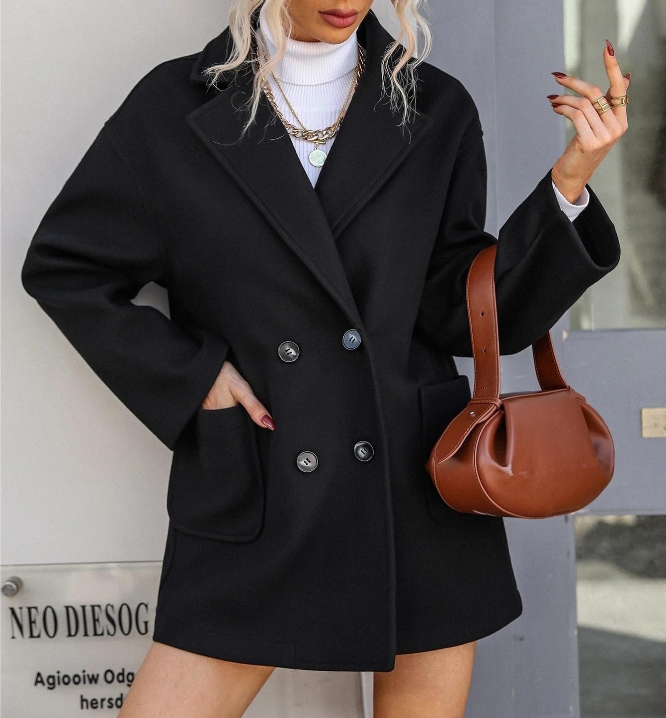 Women's Trench Coat Casual Lapel Neck Drop Shoulder Double Breasted OverCoat Long Sleeve Classic Overcoat