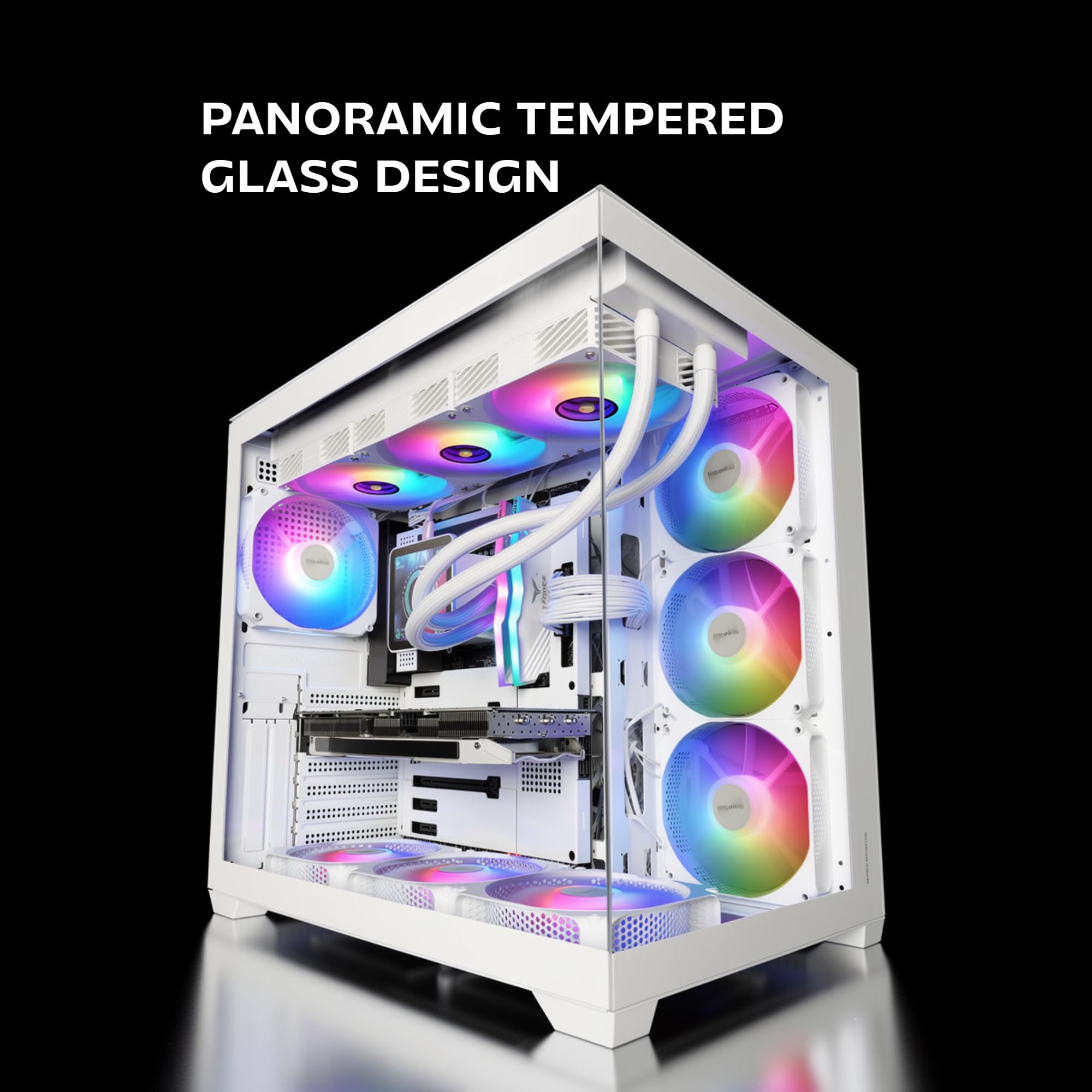 Mars Gaming MCV5, Caja PC ATX, Cristal Templado Panorámico, 4x Ventiladores ARGB 120mm, 7 Slots PCI Horizontales + 2 Slots PCI Verticales, Compatible con Placas Base de Conector Inverso, USB-C, Blanco