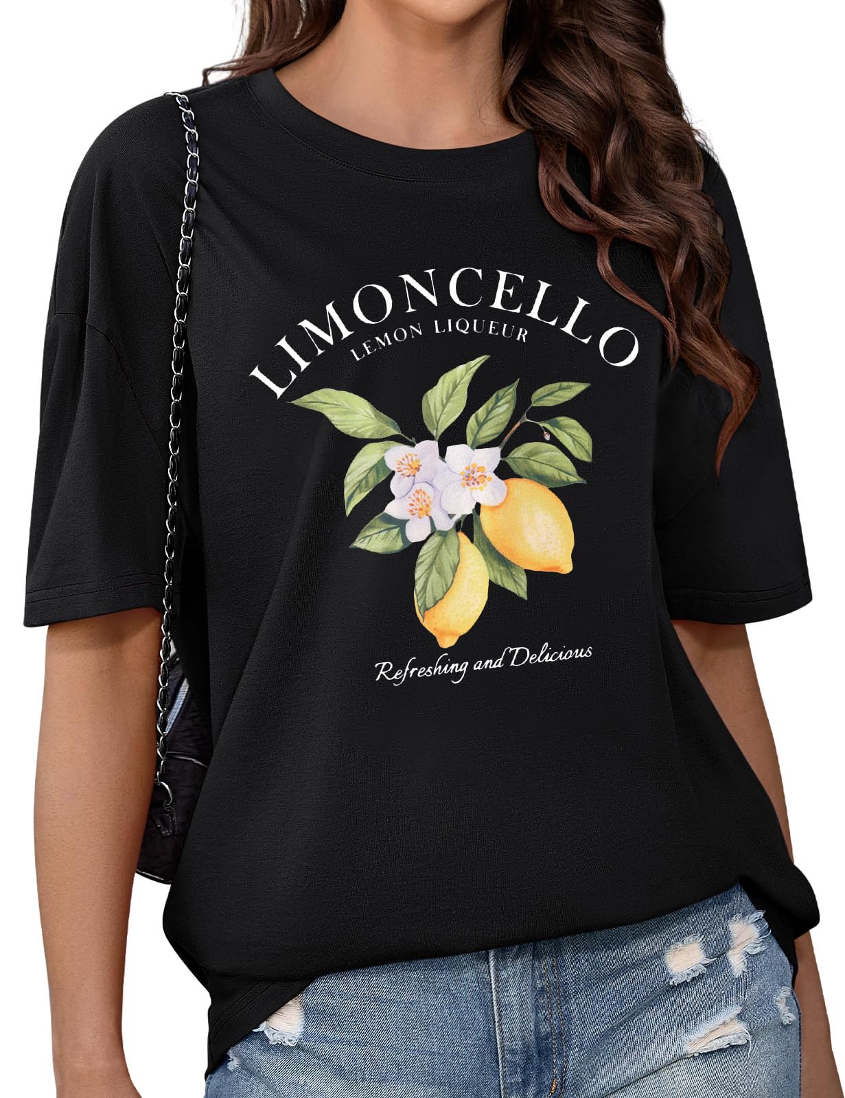 CMTOP Oversize T Shirt Damen Kurzarm Rundhal Übergroße Tshirt Zitrone Bedrucken Oberteile Sommer Baumwolle Casual Locker Tee Shirts Basic Tops Bluse