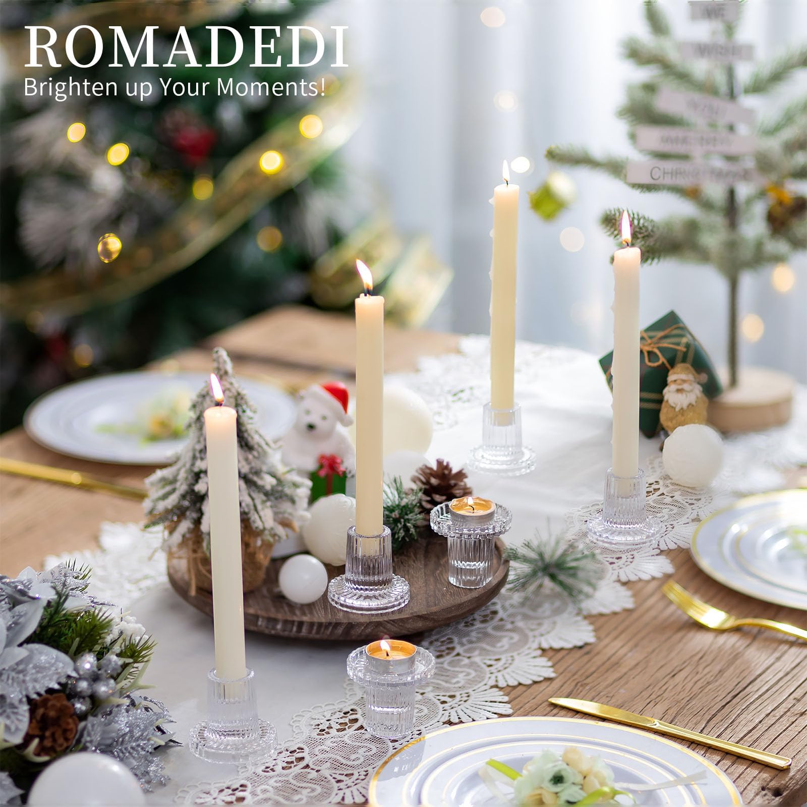 Romadedi Chandelier Bougeoir Verre Transparent - Lot de 20 Petite Bougeoir Mariage Decoratif Noel Decoration Maison Supports pour Bougies Coniques Centre de Table Salon Chambre