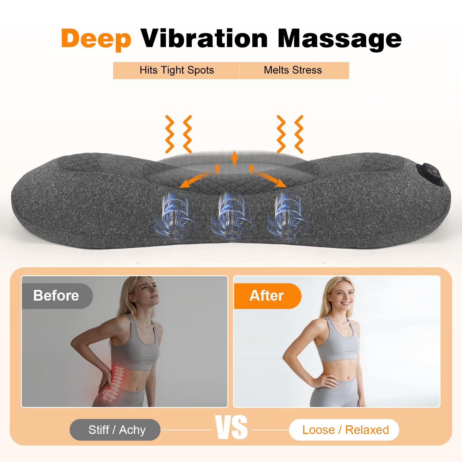 Massaggiatore lombare 3 in 1 senza fili, con calore, vibrazioni e trazione, sollievo da sciatica e dolore spinale, cuscino ergonomico di supporto lombare in memory foam per letto, sedia da ufficio