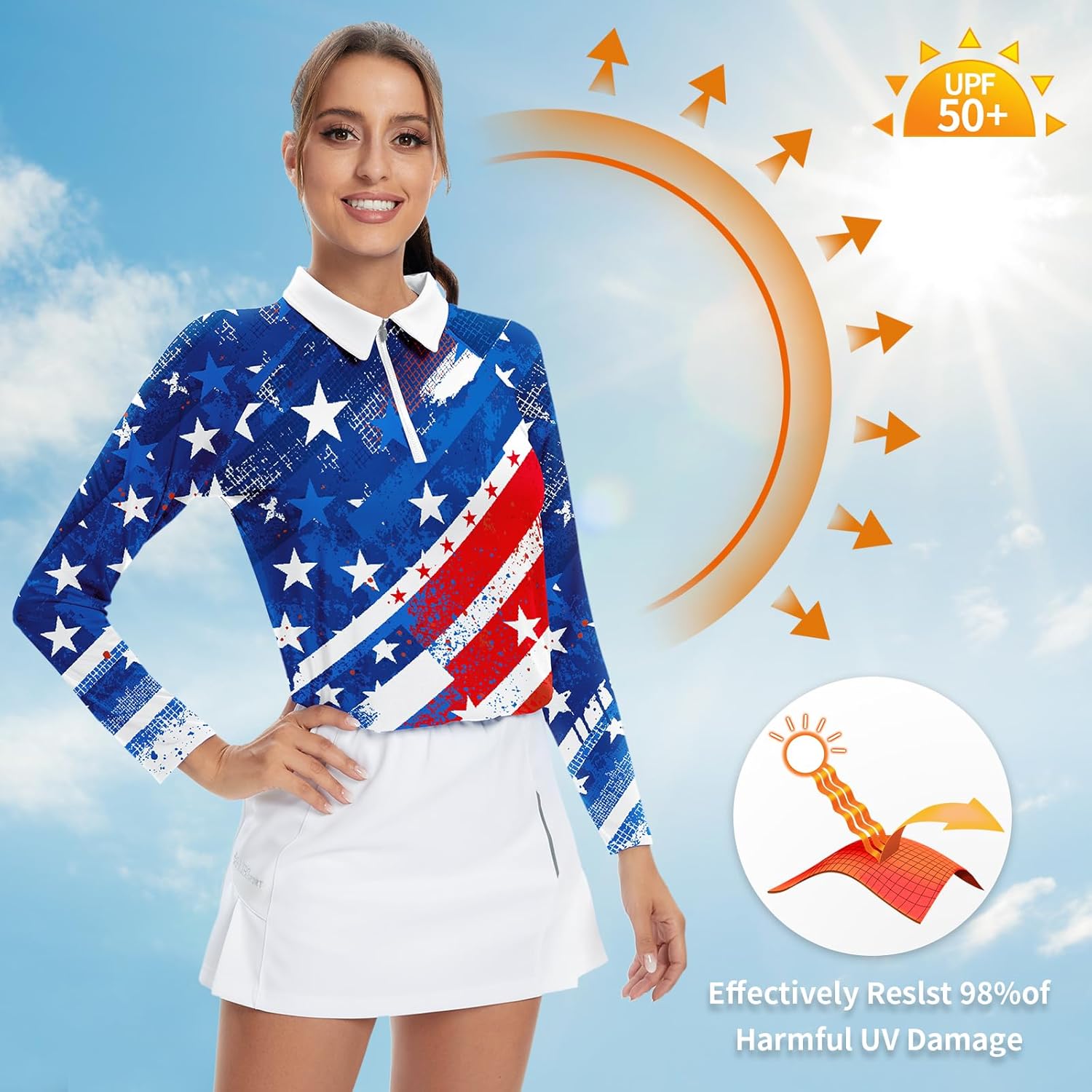 Soneven Womens Long Sleeve Golf Shirts Half Zip Moisture Wicking Print Golf Tops Tennis Shirts(XS-3XL) - Image 4