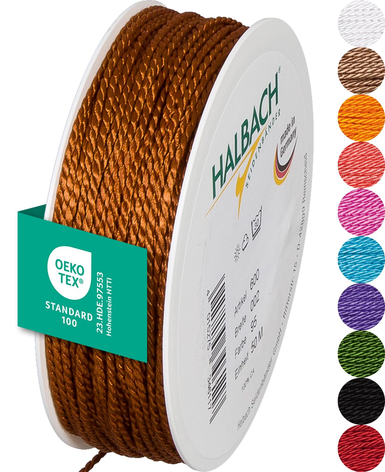 Halbach Seidenbänder Premium Kordel (ockergelb) | Breite 2mm Länge 50m | Made in Germany & Öko-Tex Zertifiziert | glänzende Satinkordel aus Acetat