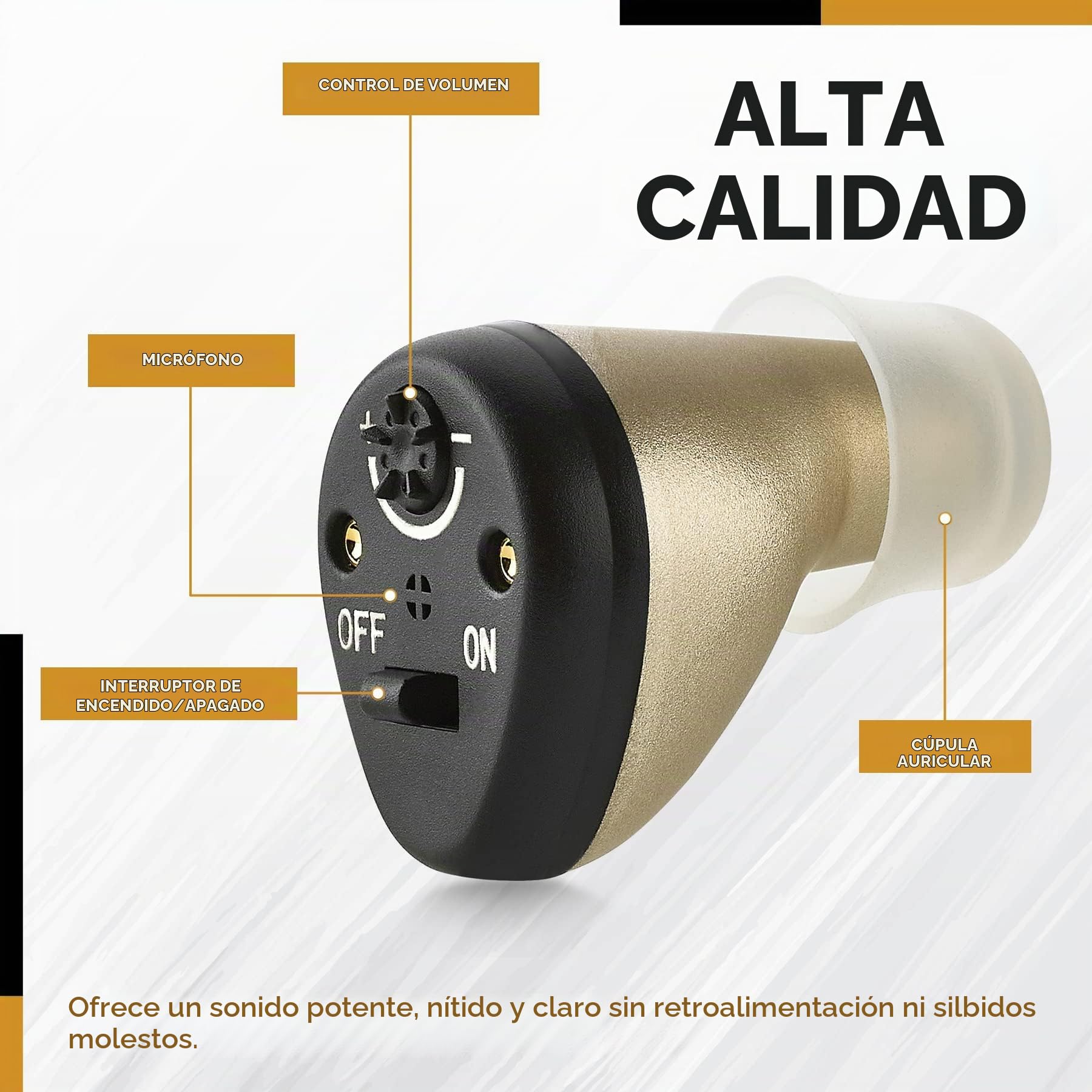 Recargable CIC Complete-in-Canal Nearly Invisible Personal con cancelación de ruido digital y función de reducción de retroalimentación, oído izquierdo - negro