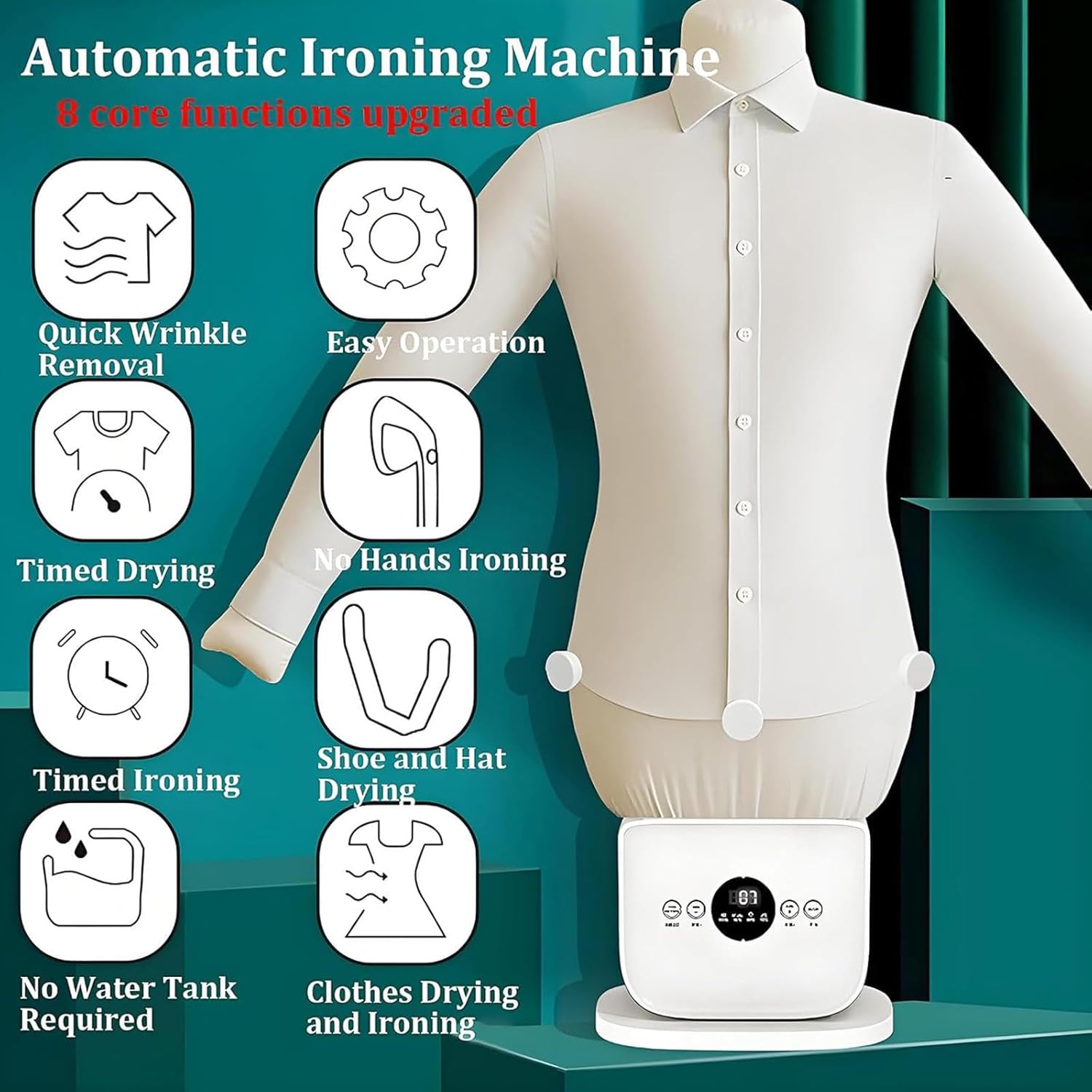 Automatic Folding Steam Iron, 1400W Ironing Machine with 109 Pores, 360° No Blind Spots for All Fabrics - Efficient Shirt & Shoe Dryer