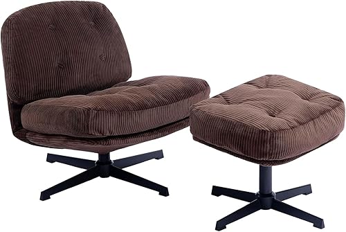 HollyHOME Moderna silla giratoria de 360 con otomana, cómoda silla de lectura tapizada y reposapiés, silla perezosa de tela con cojín suave, sofá