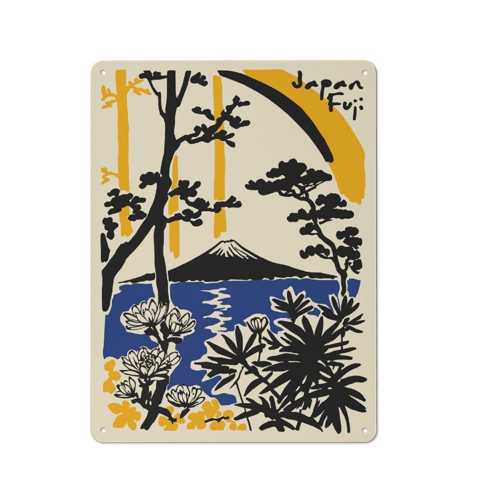 Junmoney Style-21 Metal Sign 40X30cm With Mount Fuji Landscape Illustration For Hallway Wall, Vintage Decor, For Vintage Wall Decor Fans, For Themed Room Decoration