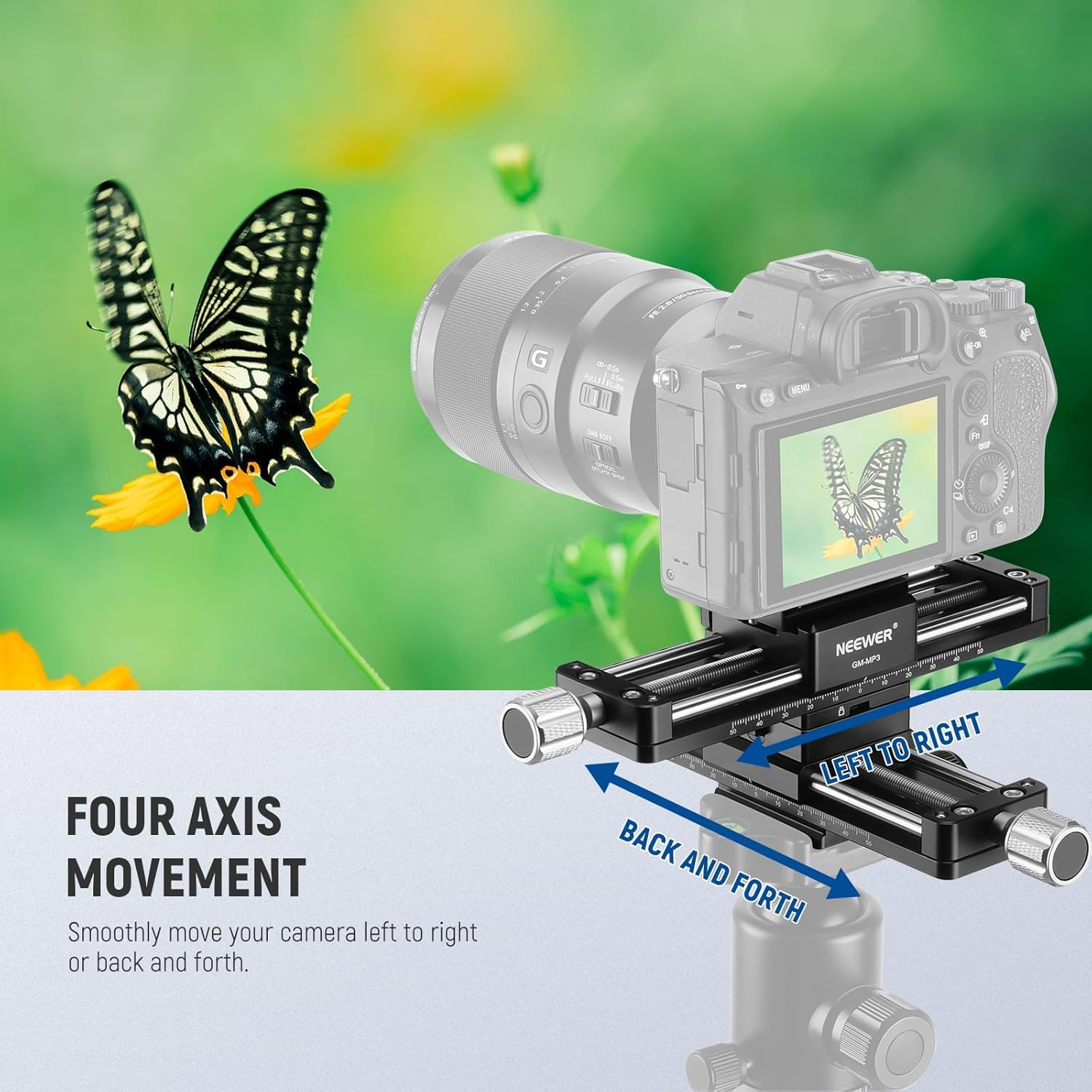 NEEWER Rail de Mise au Point Macro 4 Axes, Curseur de Rail Macro Rotatif à 360°en Alliage d'Aluminium avec Plaque de Dégagement Rapide de Type Acra et Vis 1/4" pour Caméra Caméscope Film,GM-MP3