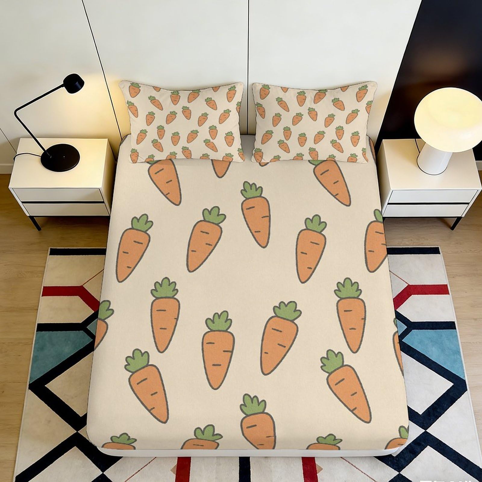 Jqzkxnhpbr Style-5 3D Printed Carrot Pattern Fitted Sheet Microfiber Soft Breathable Vegetable Bed Cover For Bedroom Dorm Decor 90X200x25cm