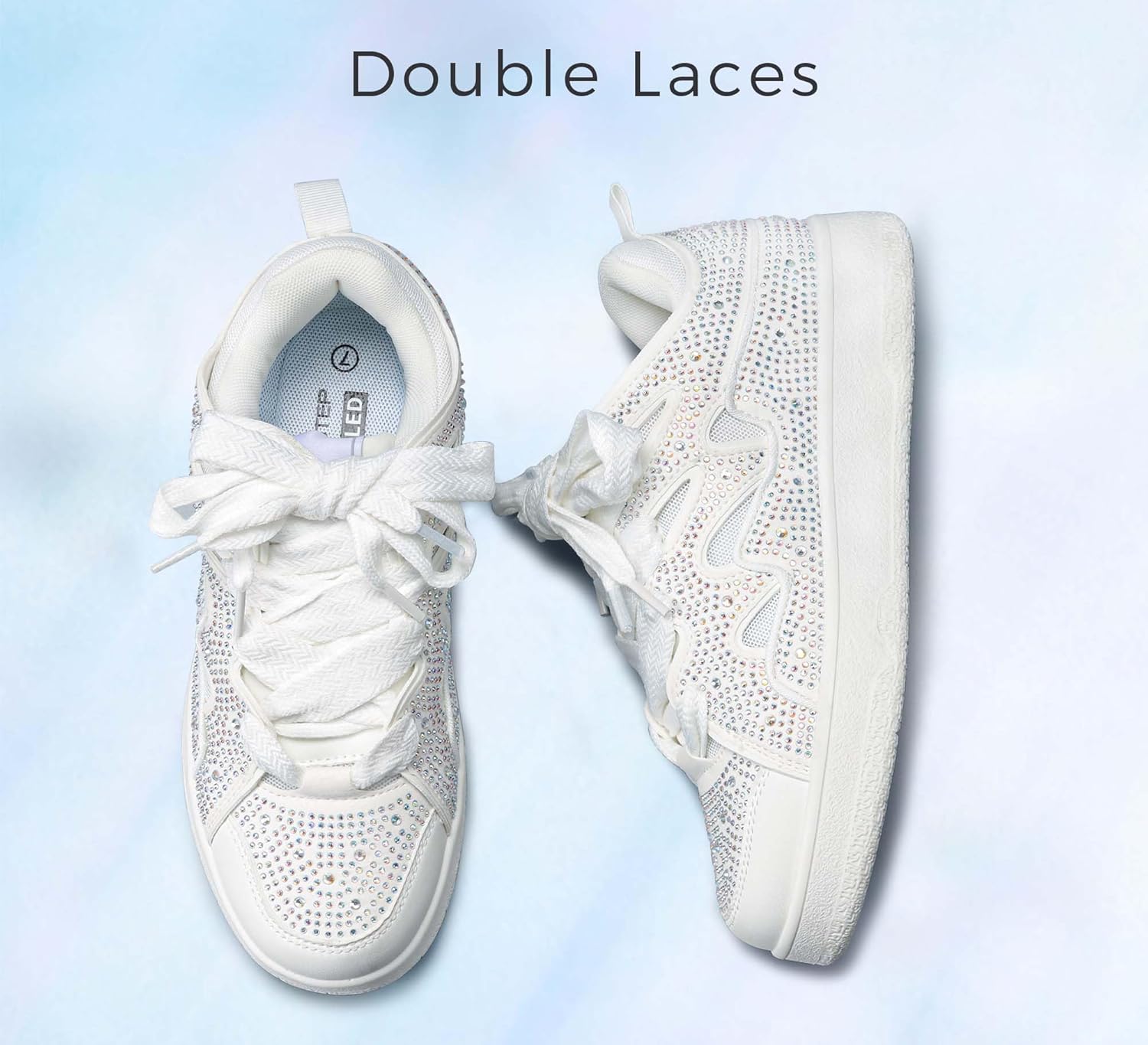 LUCKY STEP Women's Sparkle Rhinestone Fashion Sneakers Walking Tennis Bling Glitter Roaring Shoes Platform Lace up Casual Mesh Sneaker - Image 4