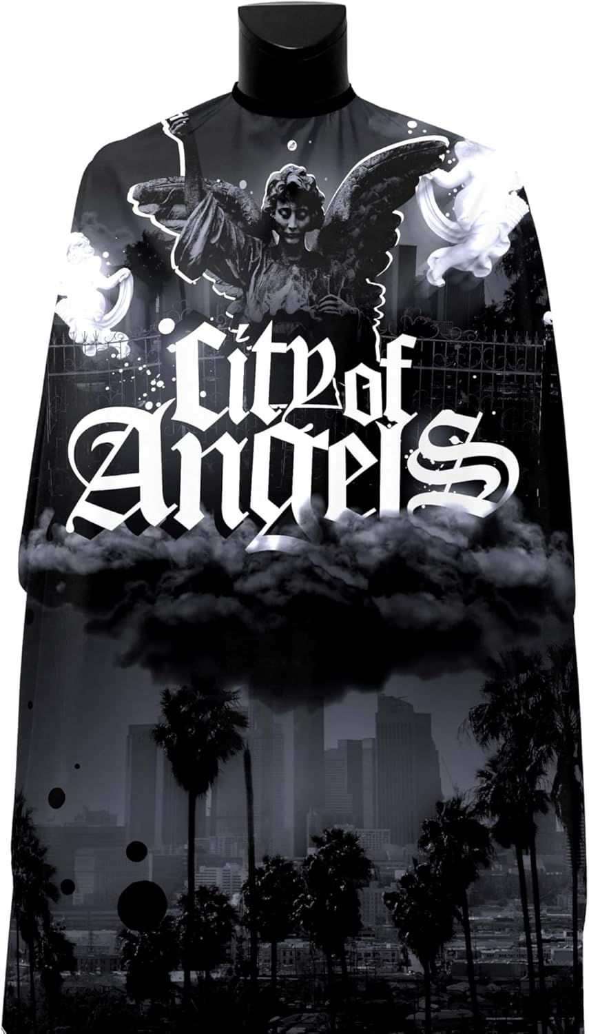 Illuzien City of Angels PRO Barber Cape, Hair Cut Cape, Water-Resistant Barber Accessories, Professional Cape