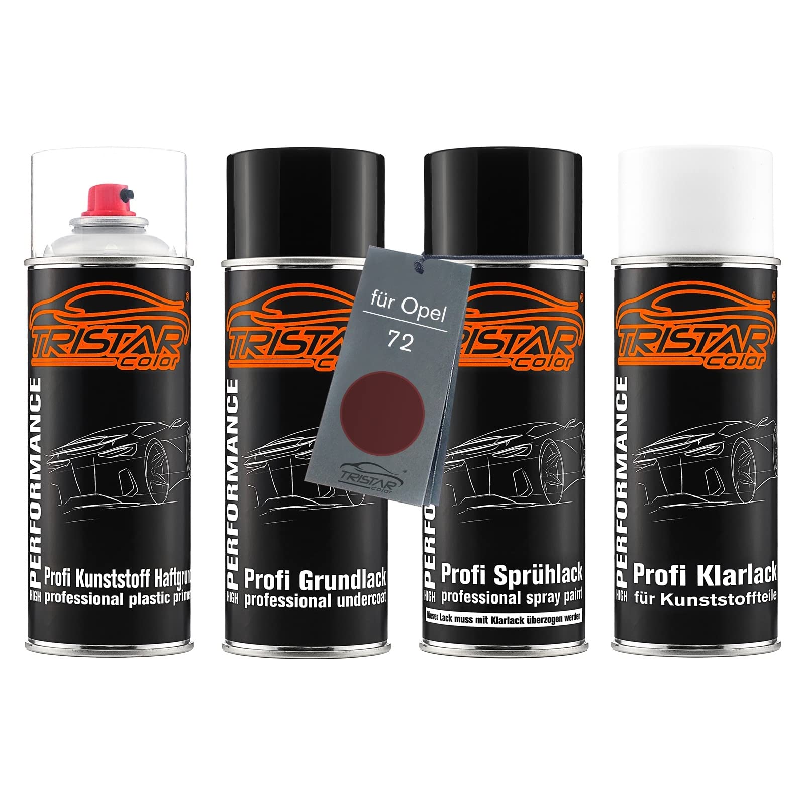 TRISTARcolor Zestaw w sprayu Lakier samochodowy do zderzaka z tworzywa sztucznego dla Opel 72 Baccararot Perl/Baccara Red Perl