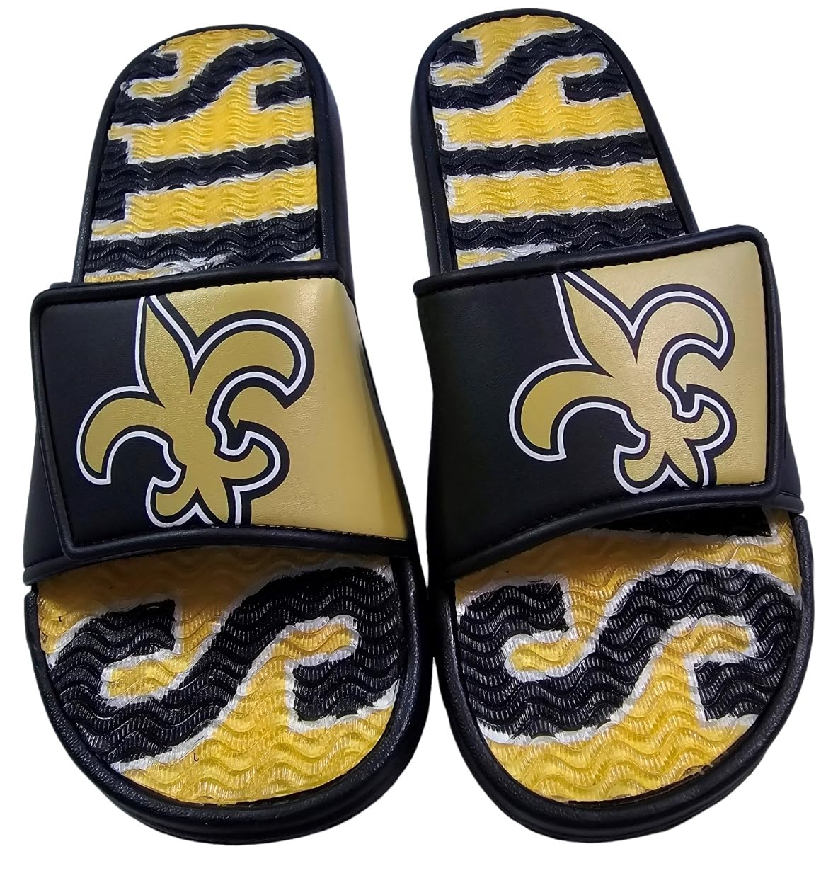 FOCO NFL Unisex Sport Shower Gel Slide Flip Flop Sandals Colorblock Big Logo - New Orleans Saints 7,8