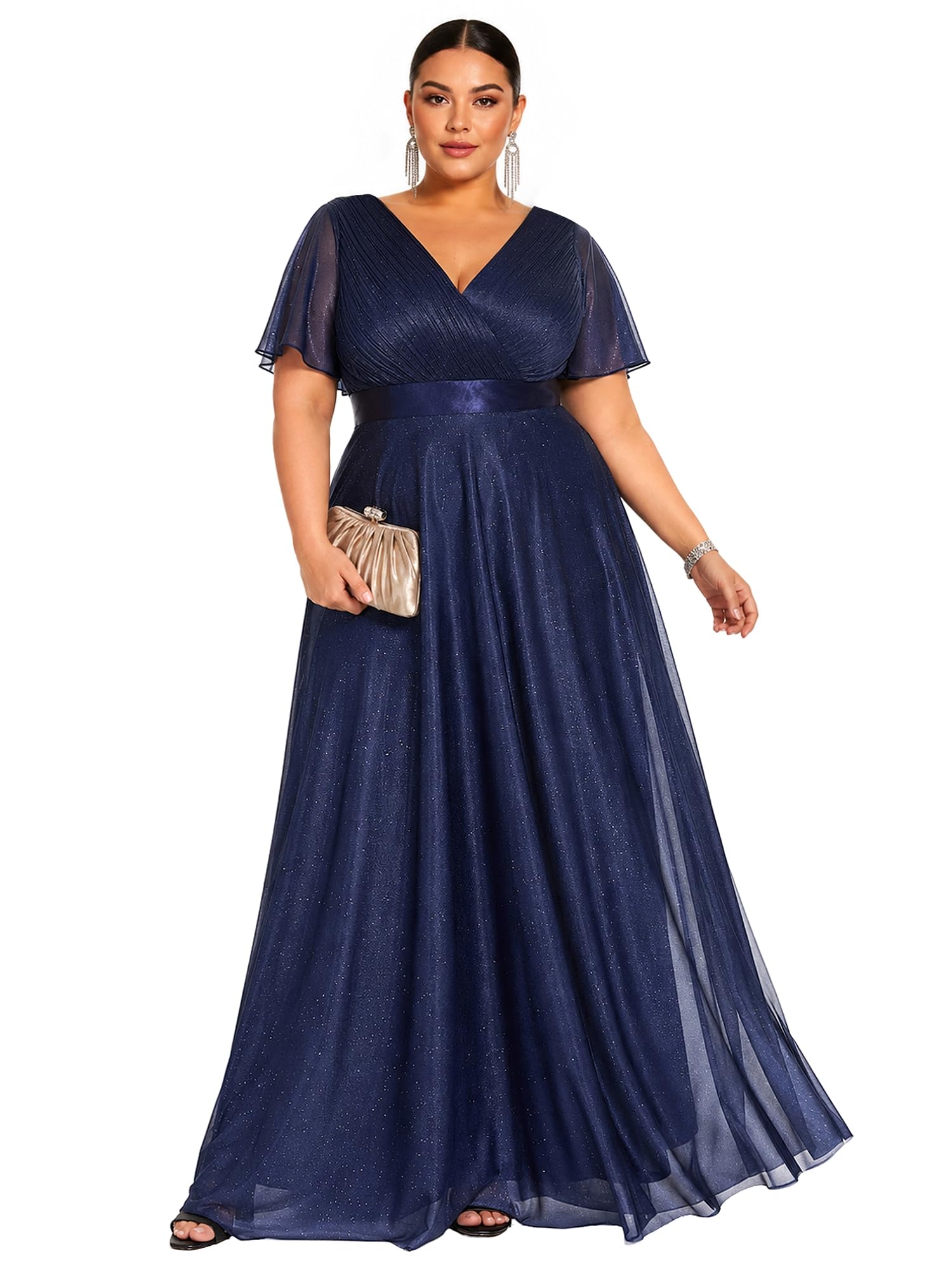 Ever-Pretty Plus Women's Fall Glitter Plus Size Formal Evening Dresses