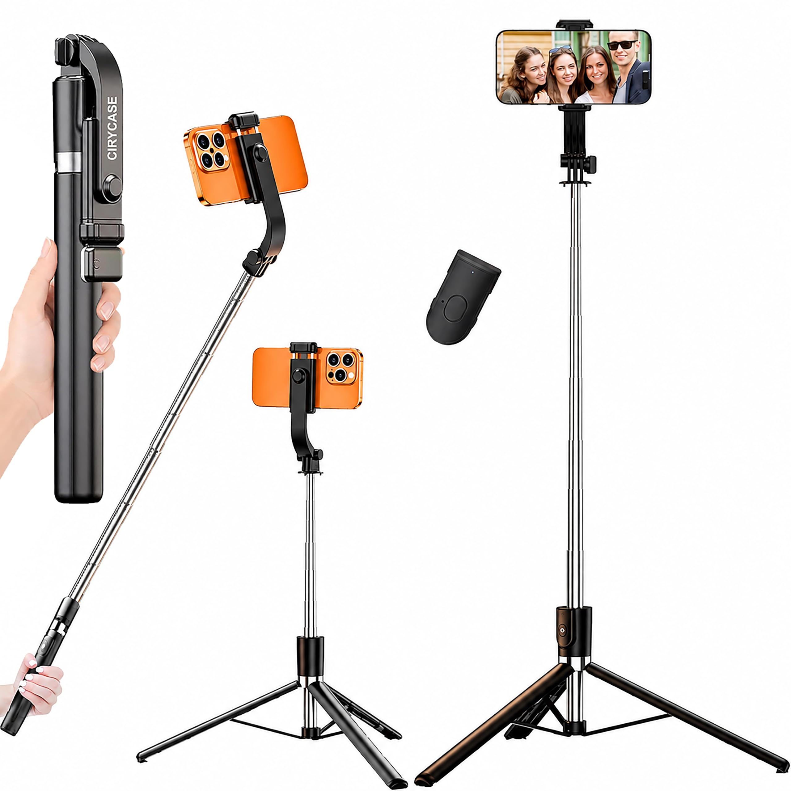 CIRYCASE Selfie Stick Tripod, 67 inch/170CM Reinforced Tripod for Mobile Phone, Multi-Functional Bluetooth Long Selfie Stick for Travel, Vlogging, Compatible with iPhone and All Smartphones-picture-17