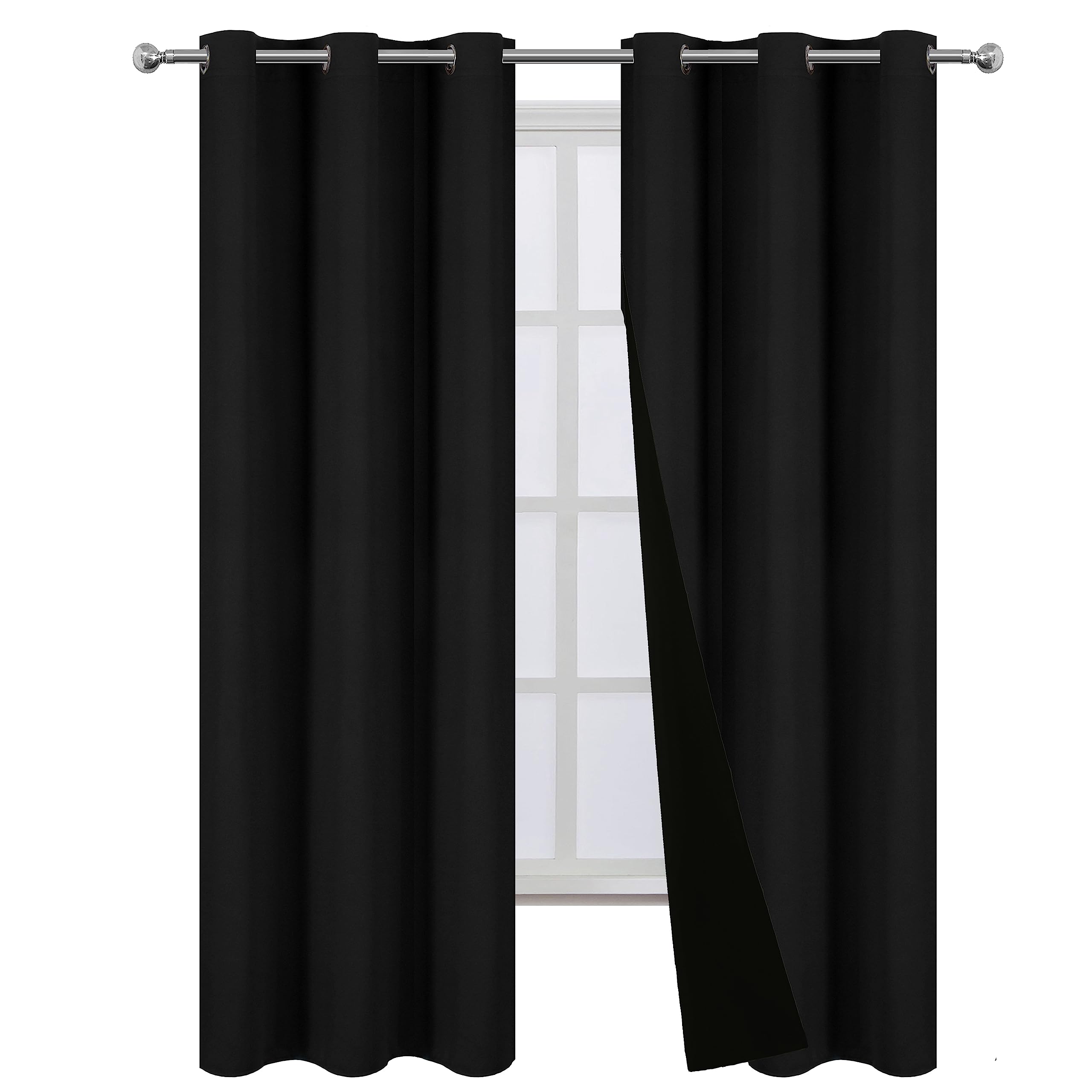 LEMOMO 100% Blackout Curtains 38 x 84 Inch Black Curtains 2 Panels Darkening Thermal Insulated Bedroom Curtains