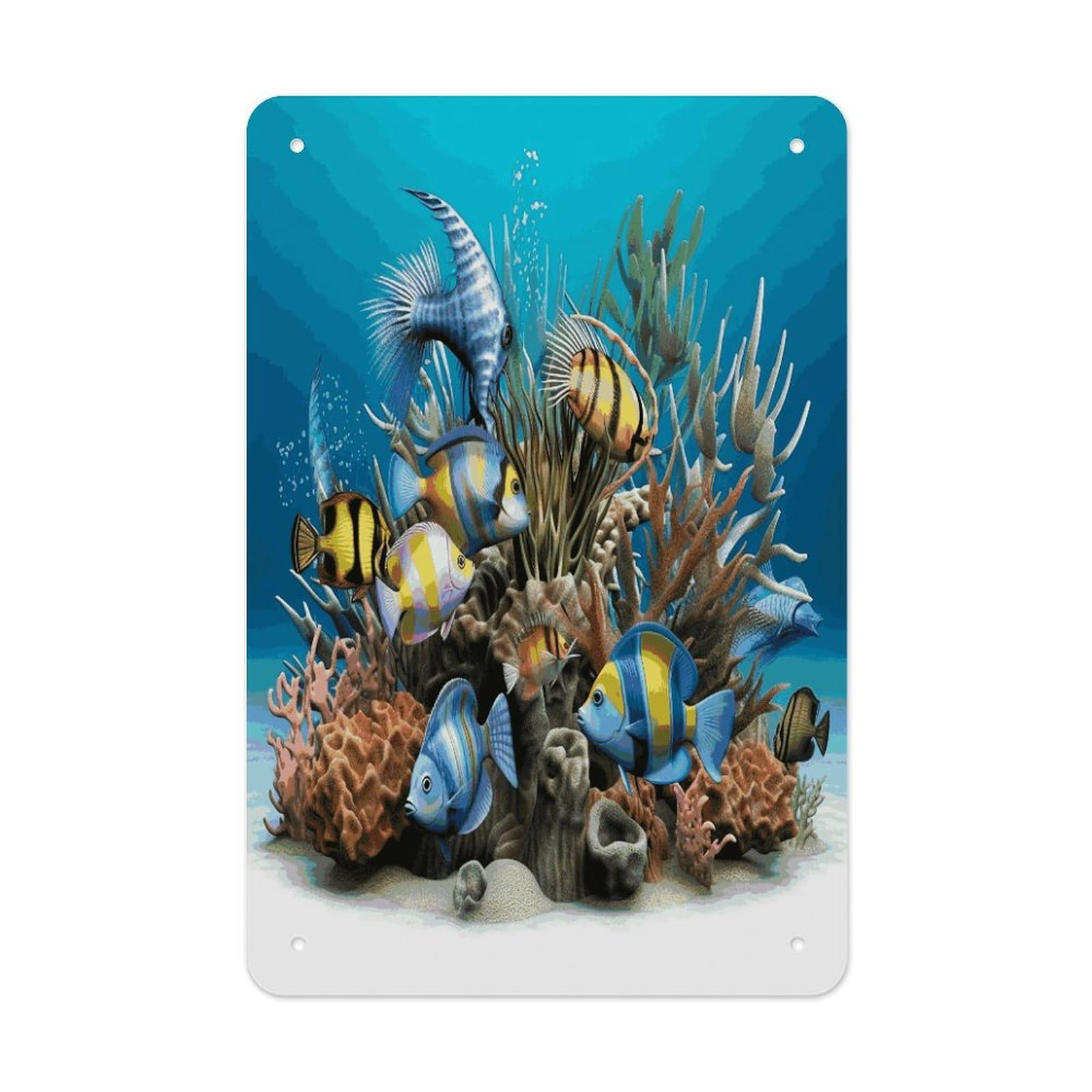 Btcowzrv Style 3D Ocean Fish Metal Tin Sign Wall Decor Hanging Plaque