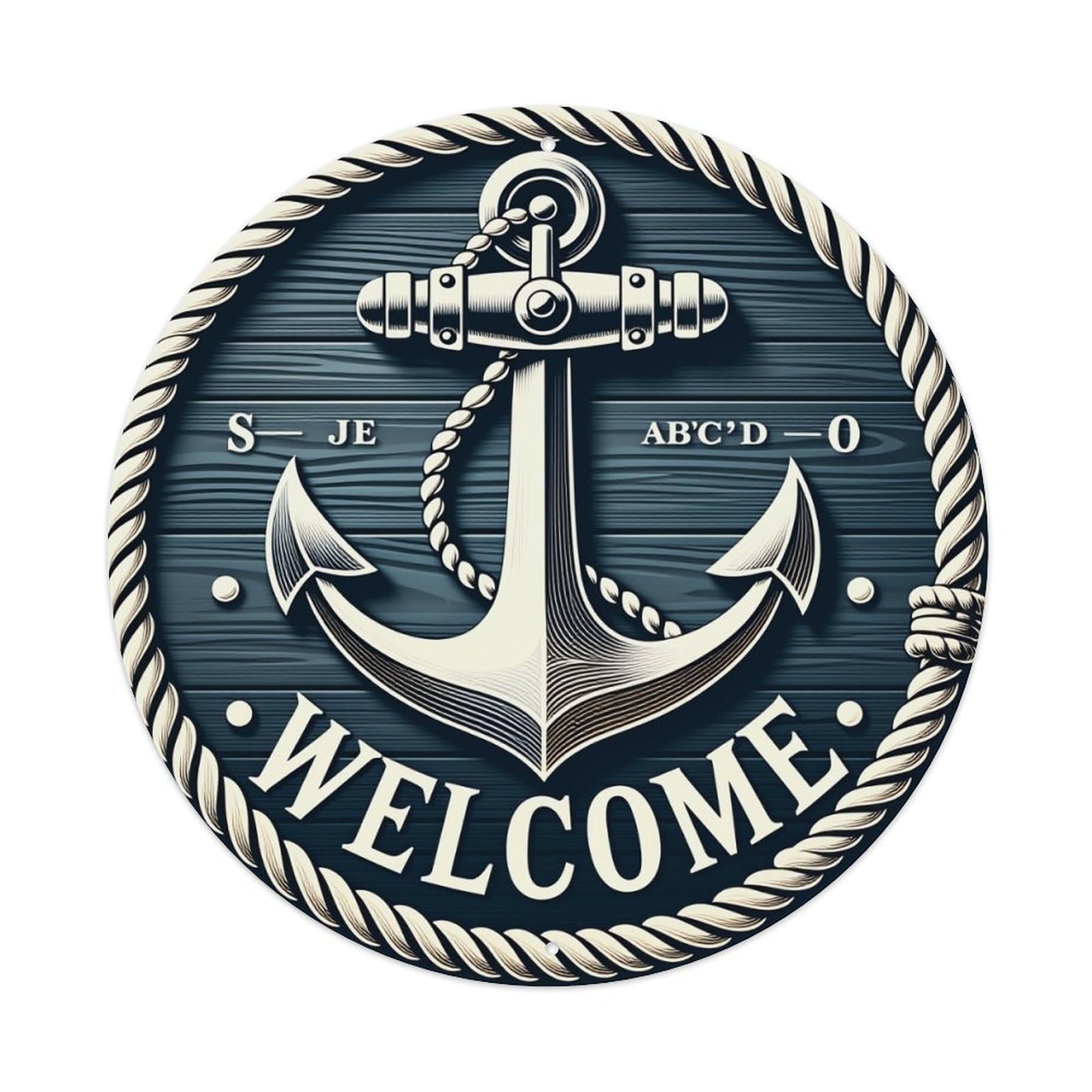 Nautical Anchor Rope Welcome Sign Round Tin Sign Vintage Metal Poster Retro Bar, Home, Man Cave, Kitchen, Laundry Room Wall Art Decor Gift 8x8In