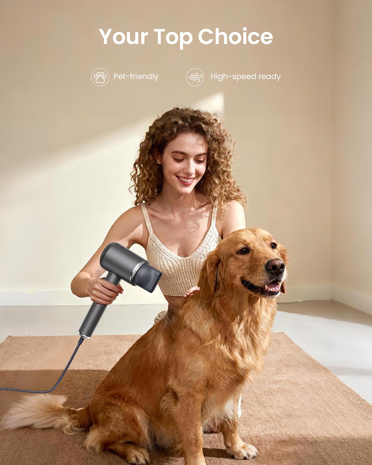 BESTOPE PRO Sèche-cheveux ionique, 110 000 tr/min, sèche-cheveux ionique, sèche-cheveux professionnel, 5 vitesses et 6 températures, technologie ionique négative, gris