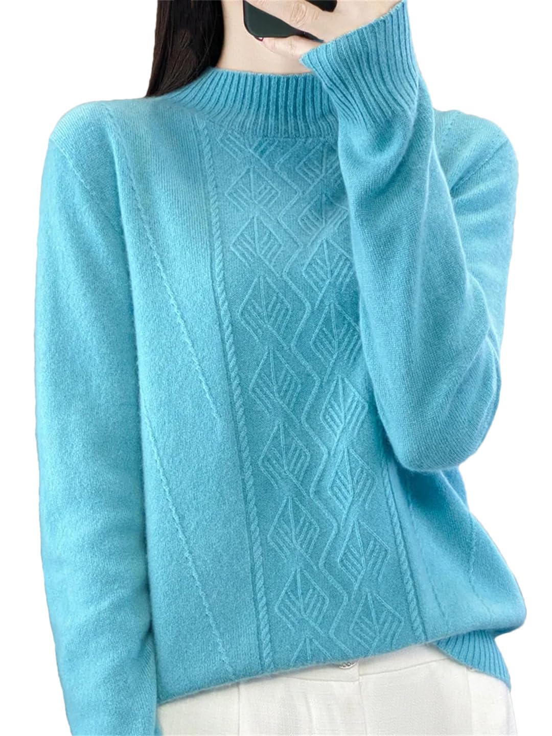 Damski sweter z półokrągłym dekoltem sweter jesień zima ciepły miękki sweter z wełny merynosów