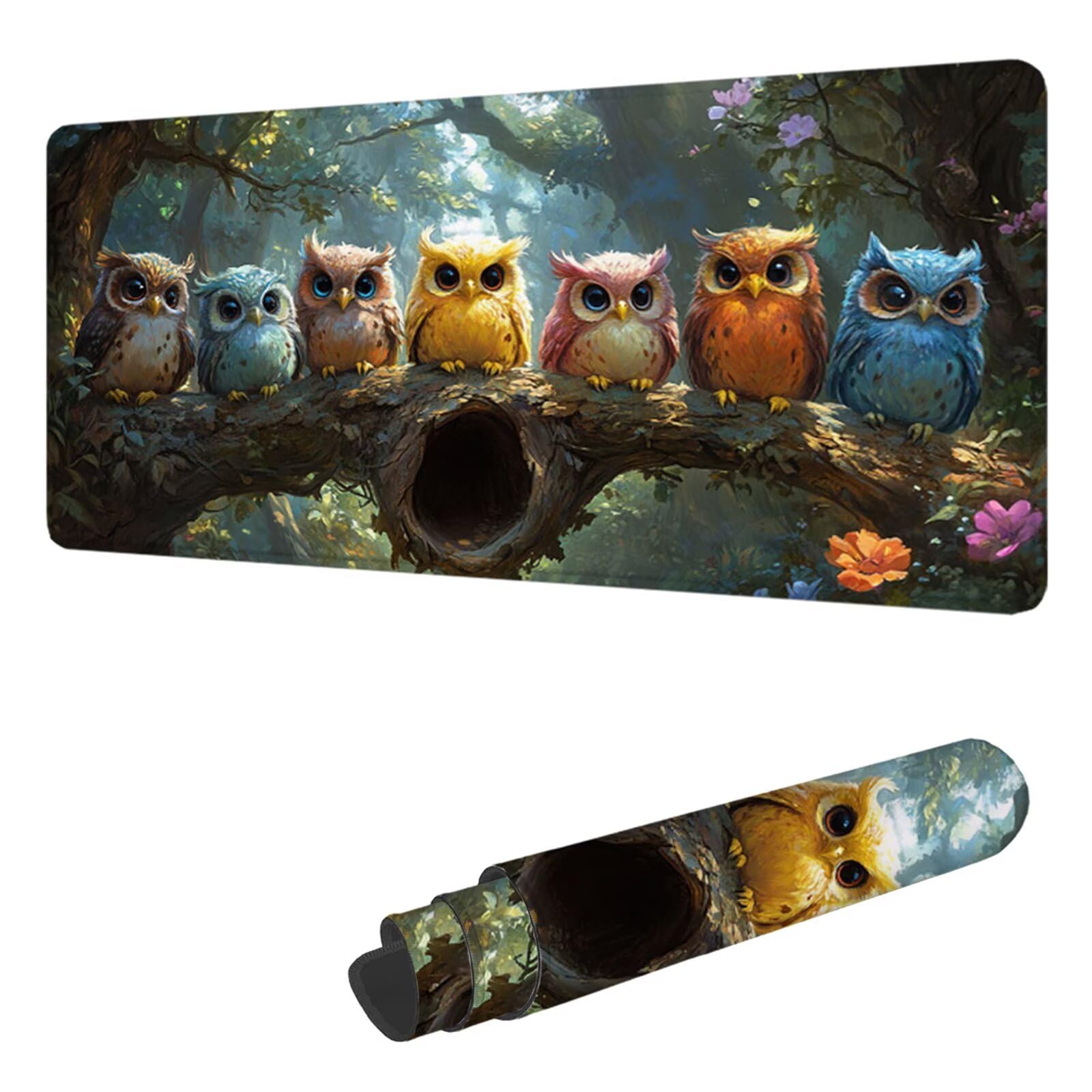 Podkładka pod mysz XXL 1400 x 600 mm Kolorowa podkładka pod mysz do gier, podkładka na biurko z antypoślizgową gumową podstawą, wodoodporna i antypoślizgowa podkładka pod mysz sowa, do PC, akcesoriów