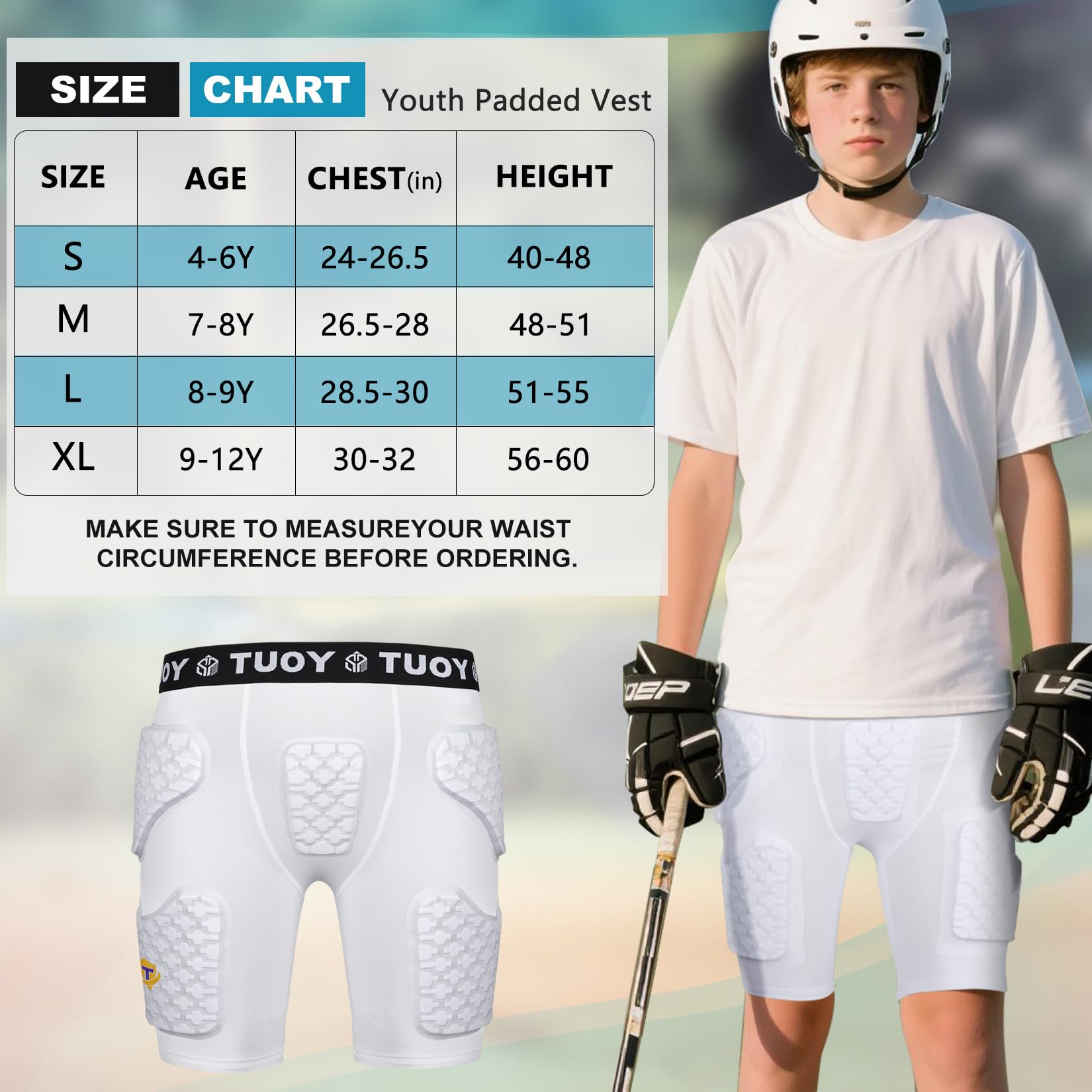 TUOY Pantaloncini a compressione imbottiti per calcio, protezione fianchi, 6 pezzi