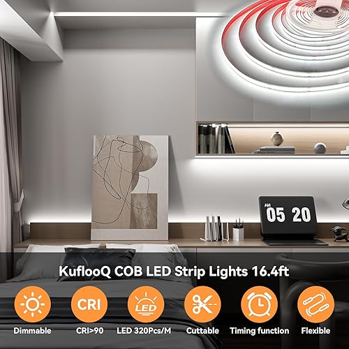 Miniatura 2 de COB - Tira de luz LED, 16.4 pies, 6000 K, blanco frío, DC24V, regulable, con control remoto RF, tiras de luz LED flexibles superbrillantes para