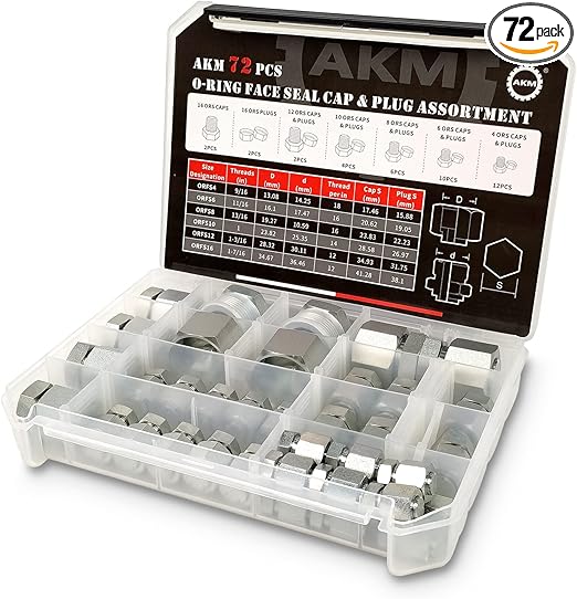 AKM 72 Pcs JIC 37° Flare Cap and Plug Kit Industrial Hydraulic Cap and Plug Hose Tube and Pipe Fitting Kit Precision Threading in Dash Sizes 4 6 8 10 12 16
