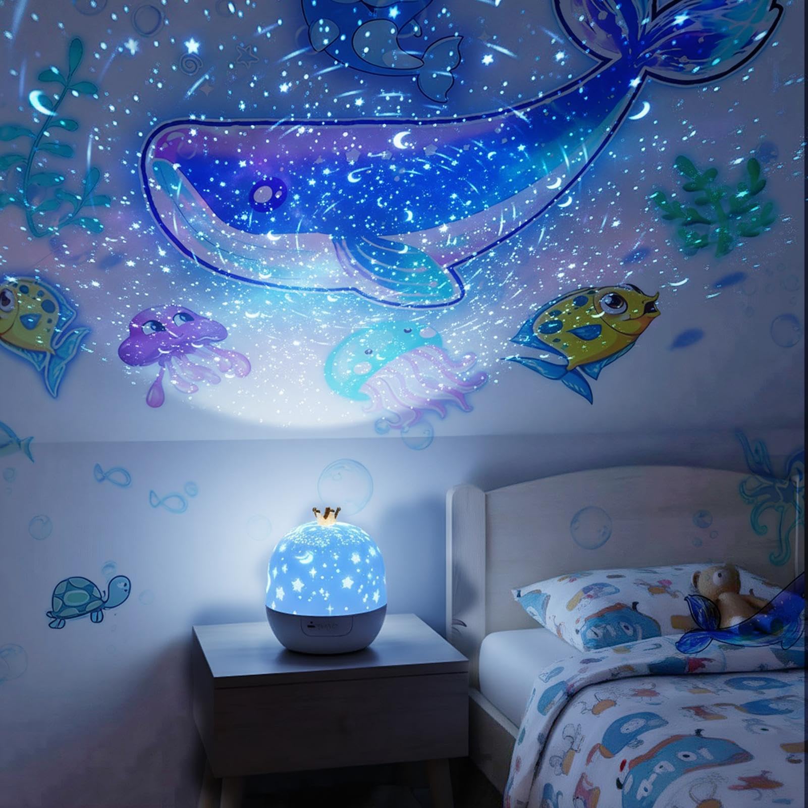 Projecteur de lumière de nuit galaxie, rotation à 360° avec musique, projecteur mural apaisant pour chambre d'enfant, aide au sommeil, détente dans la chambre, lampe de chevet décorative