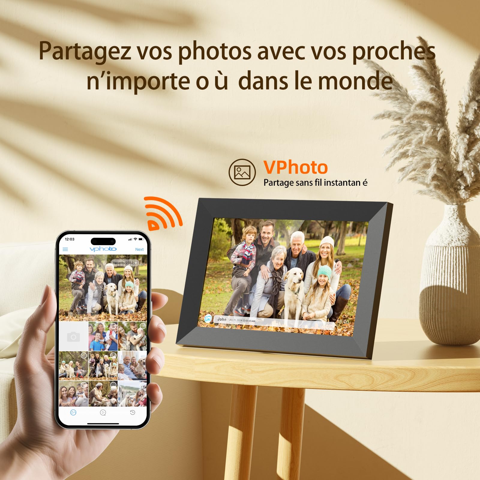 Cadre Photo Numérique WiFi 16GB, Cadres Photo Numérique 10.1 Pouces, Partagez Vos Photos sur Le Cadre Numérique Photo Via l'application Depuis n'importe où, écran Tactile 1280x800 (Black)
